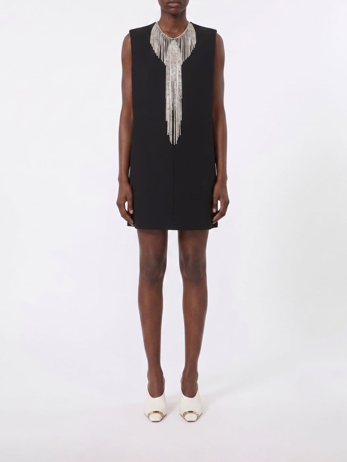 Sportmax Cady Sheath Mini Dress with Jewel Collar and Rhinestones