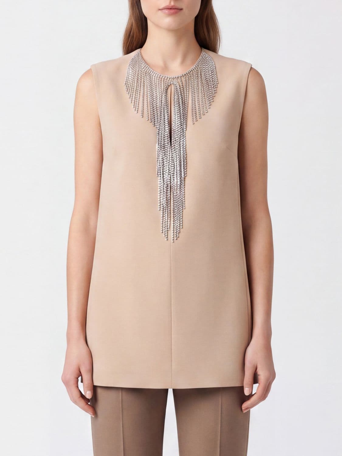 Sportmax Cady Sheath Mini Dress with Jewel Collar and Rhinestones