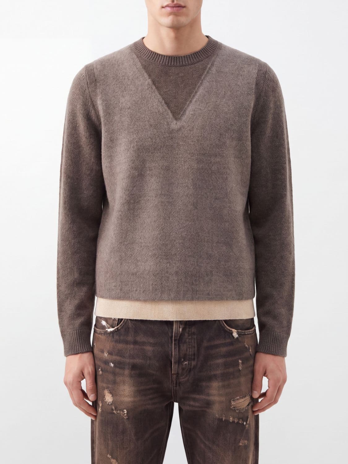 Maison Margiela Crewneck Jumper in Pure Virgin Wool with Double-Layer Design