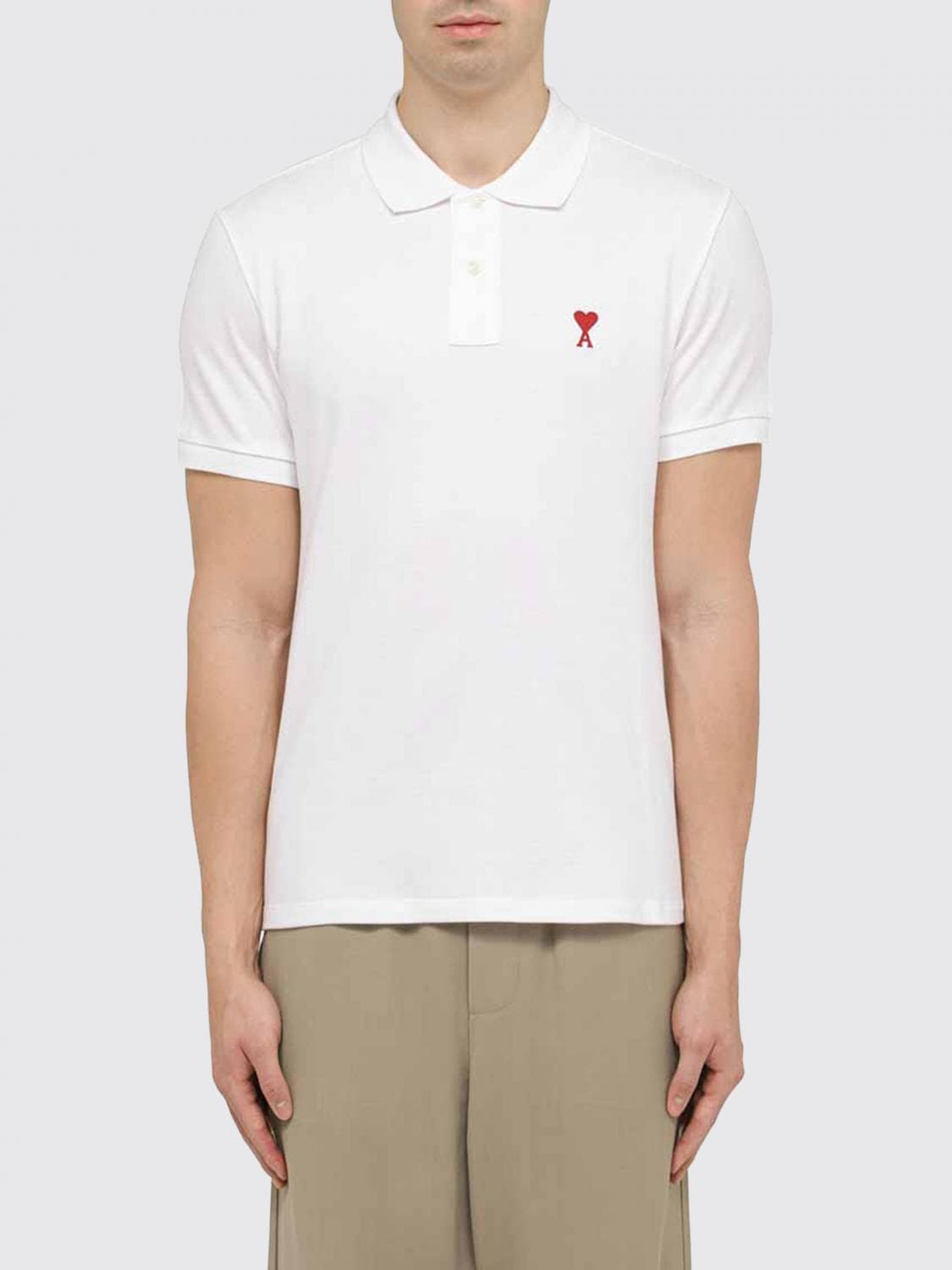 Ami Paris Slim Fit Embroidered Logo Polo Shirt in Organic Cotton