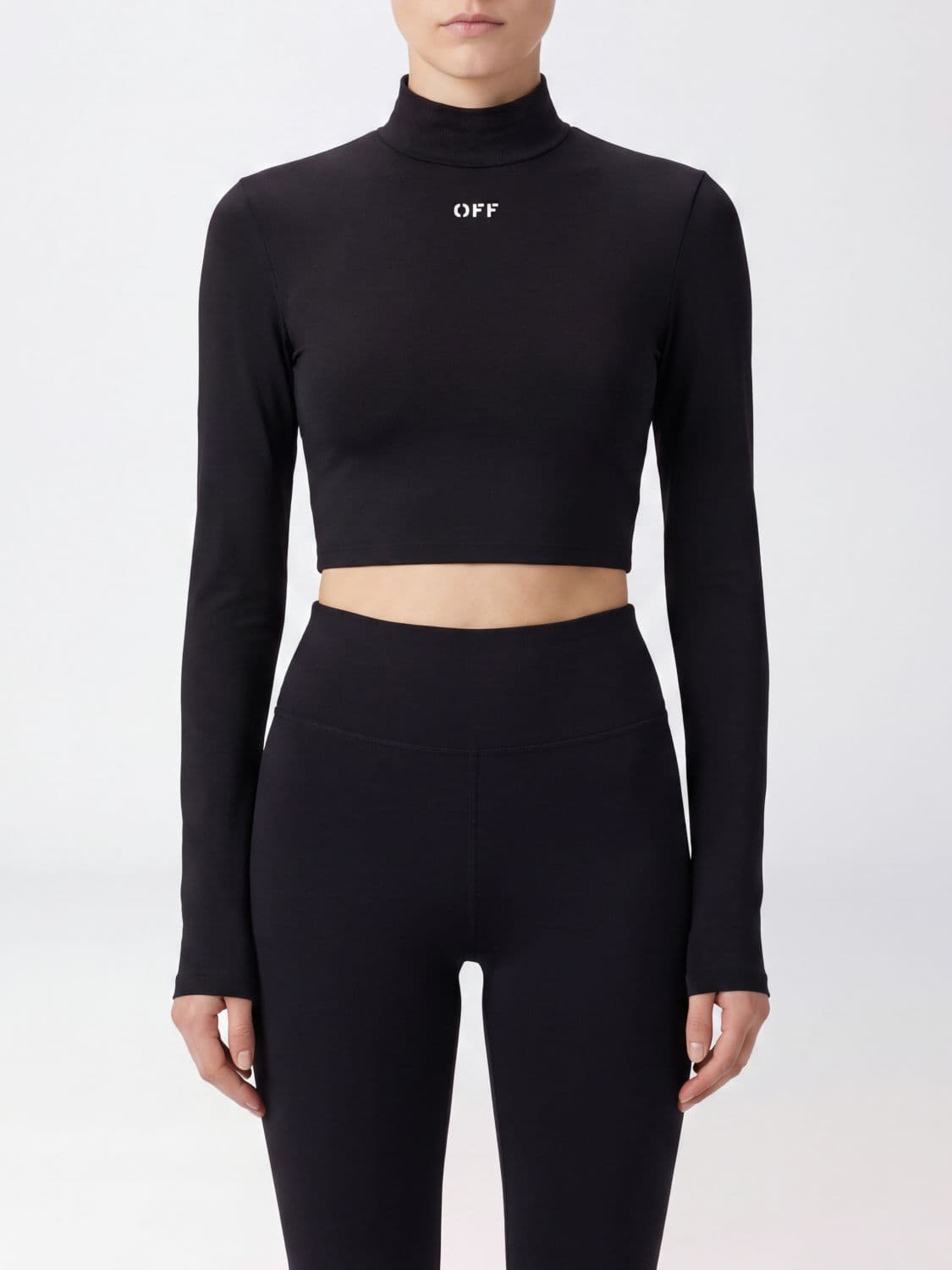 Off-White Cropped Slim-Fit Turtleneck Top in Stretch Technical Fabric