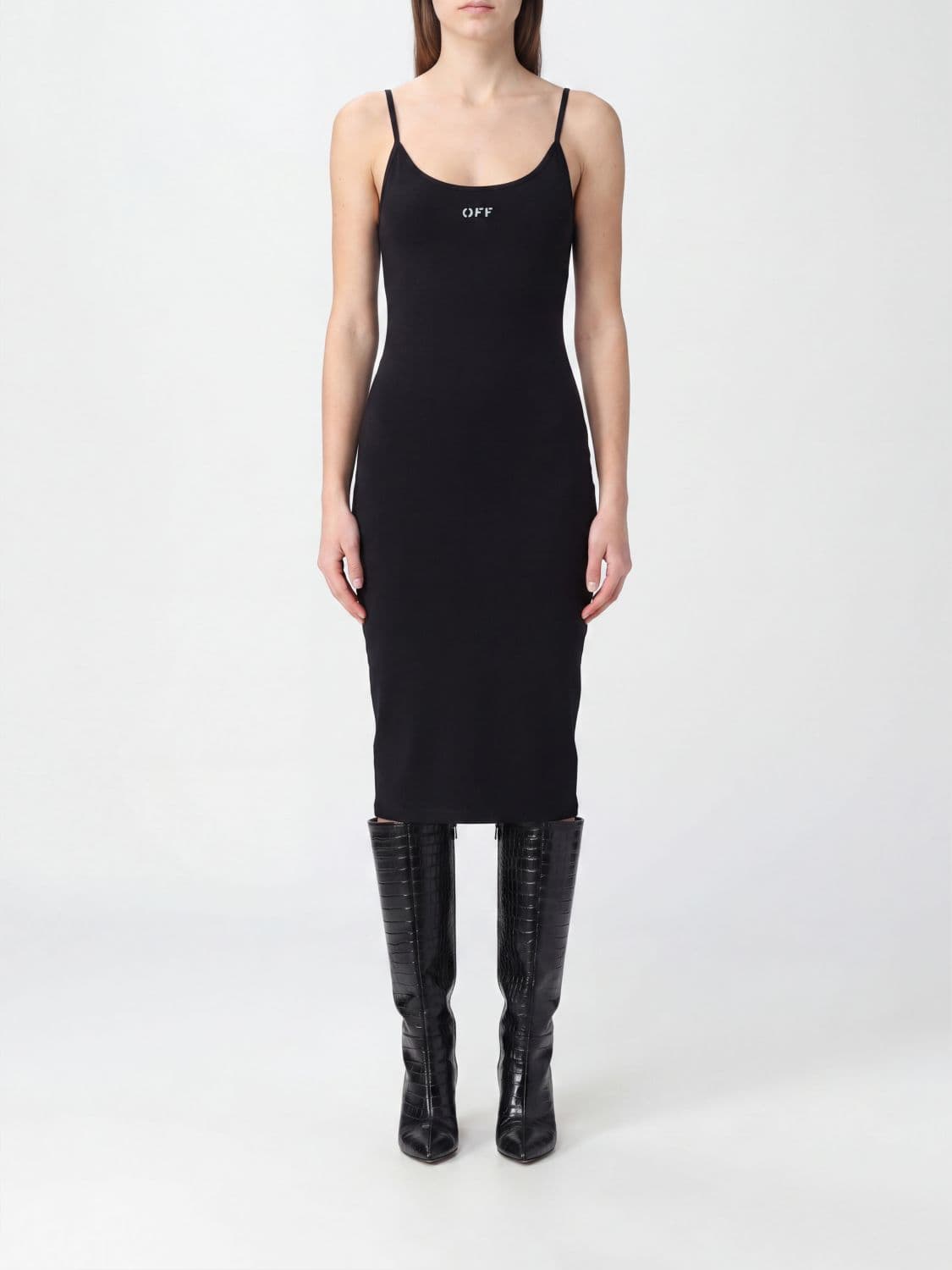 Off-White Slim Fit Stretch-Jersey Midi Sheath Dress with U-Neck