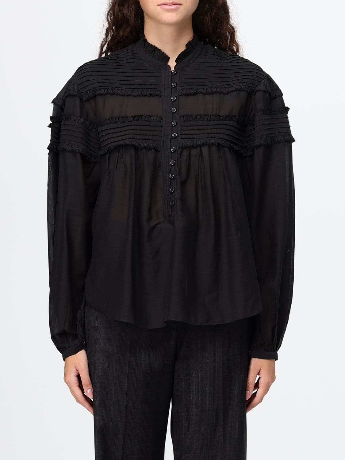 Isabel Marant Etoile Cotton Shirt with Ruffles and Mandarin Collar
