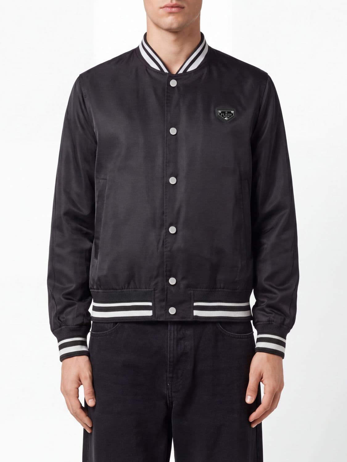 Philipp Plein Monogram-Print Nylon Varsity Bomber Jacket with Logo