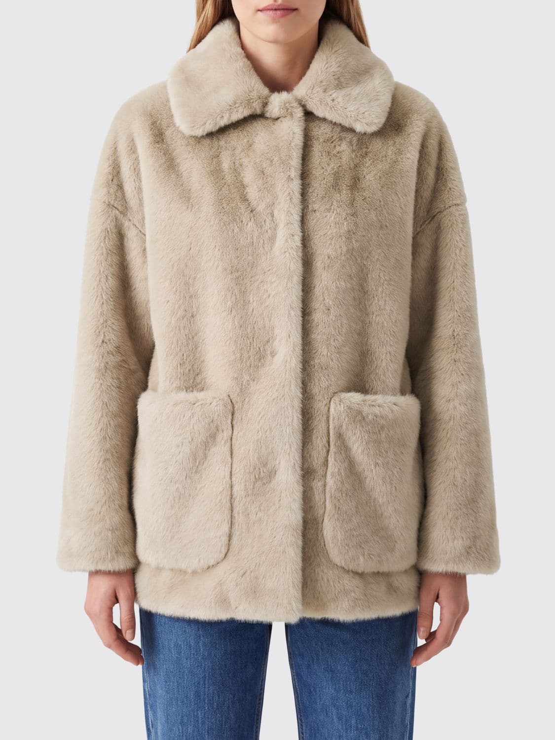 Herno Faux Fur Coat with Classic Collar and Dropped Shoulders
