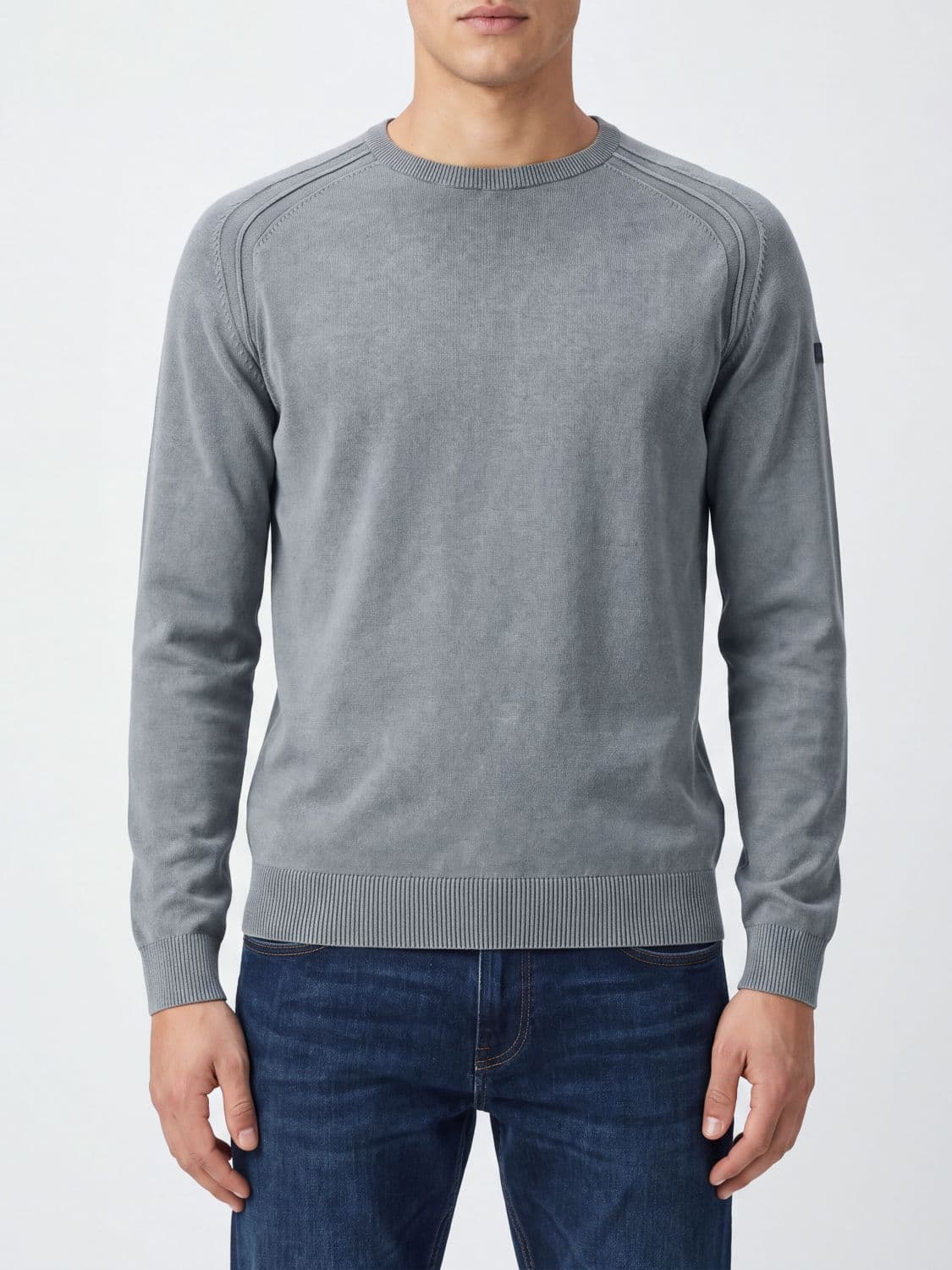 Rrd Long-Sleeve Crewneck Jumper in Pure Cotton with Ribbed Trims