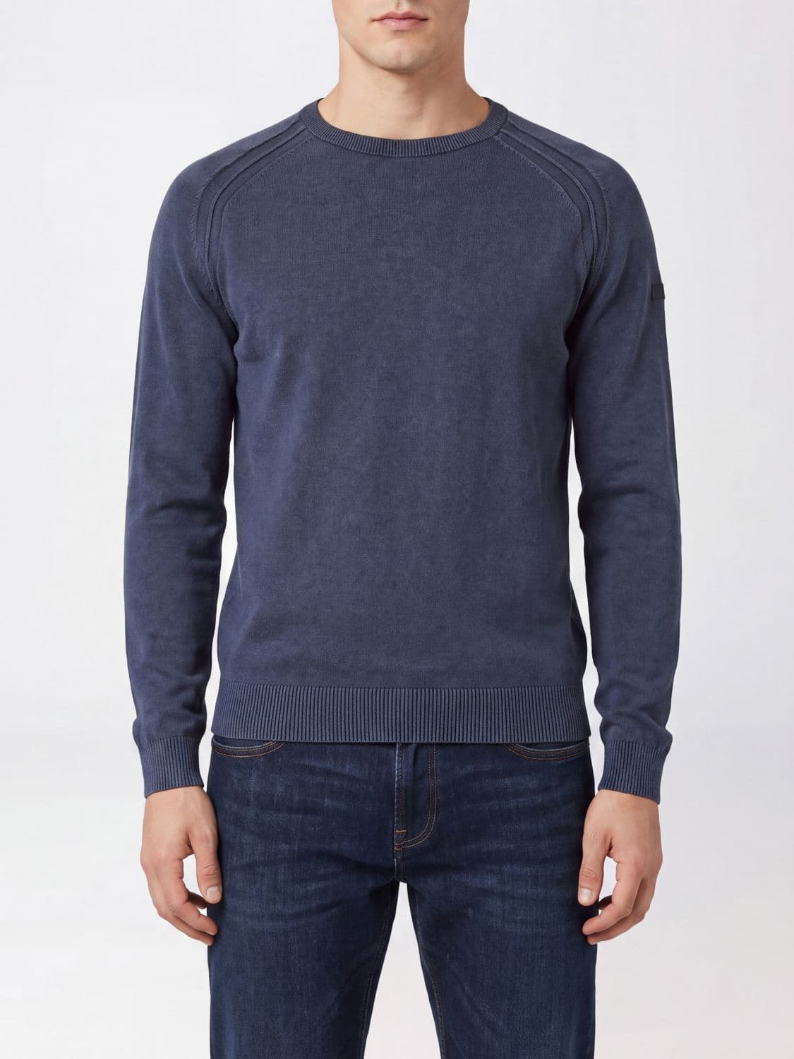 Rrd Long-Sleeve Crewneck Jumper in Pure Cotton with Ribbed Trims