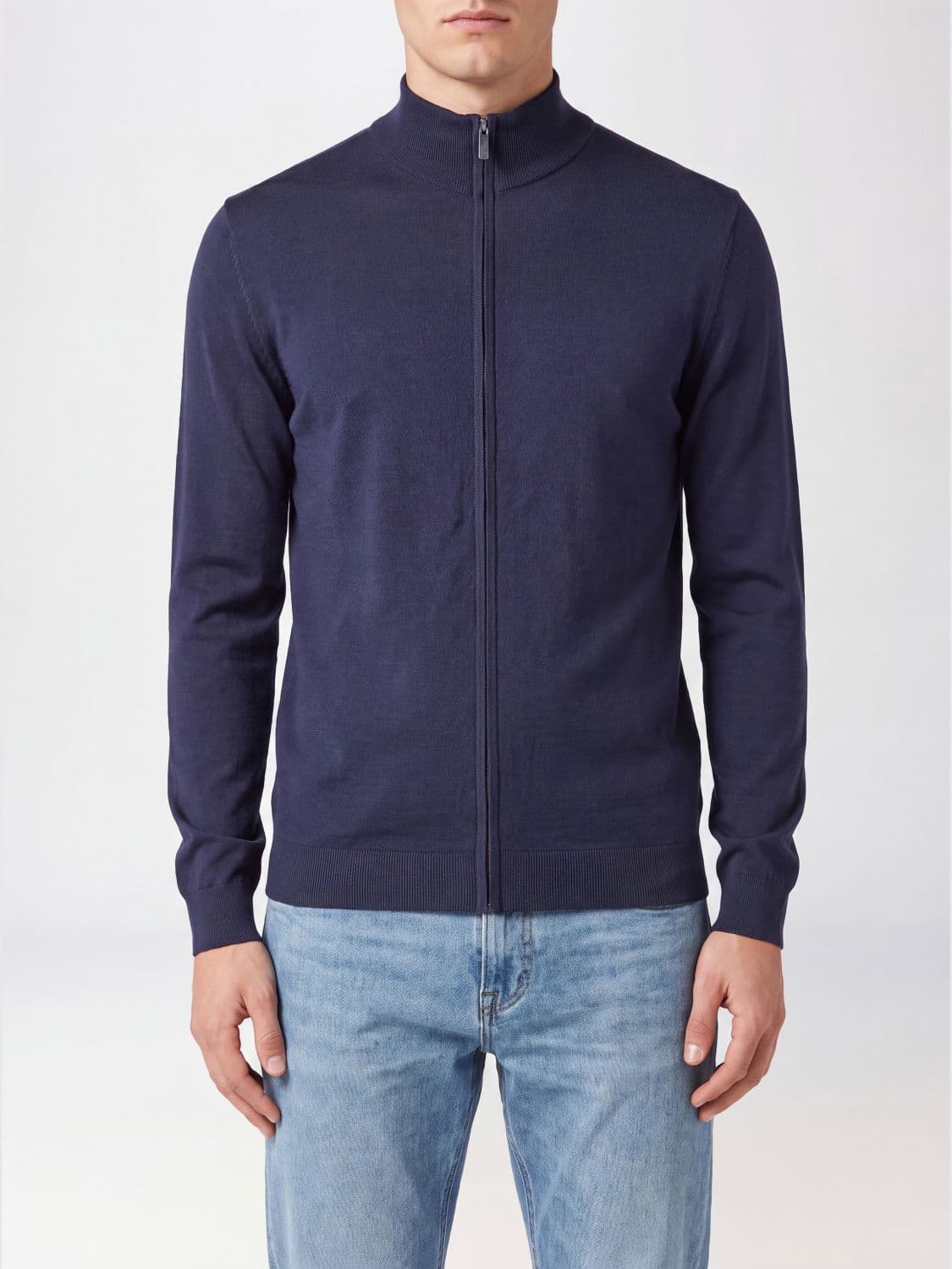 Rrd Slim Fit High-Neck Zip-Up Cardigan in Viscose Blend
