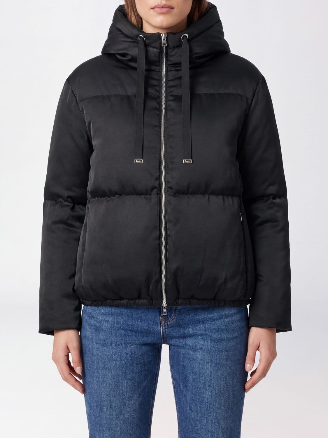Herno Short Water-Repellent Nylon Down Jacket with Funnel Neck and Hem Drawstring