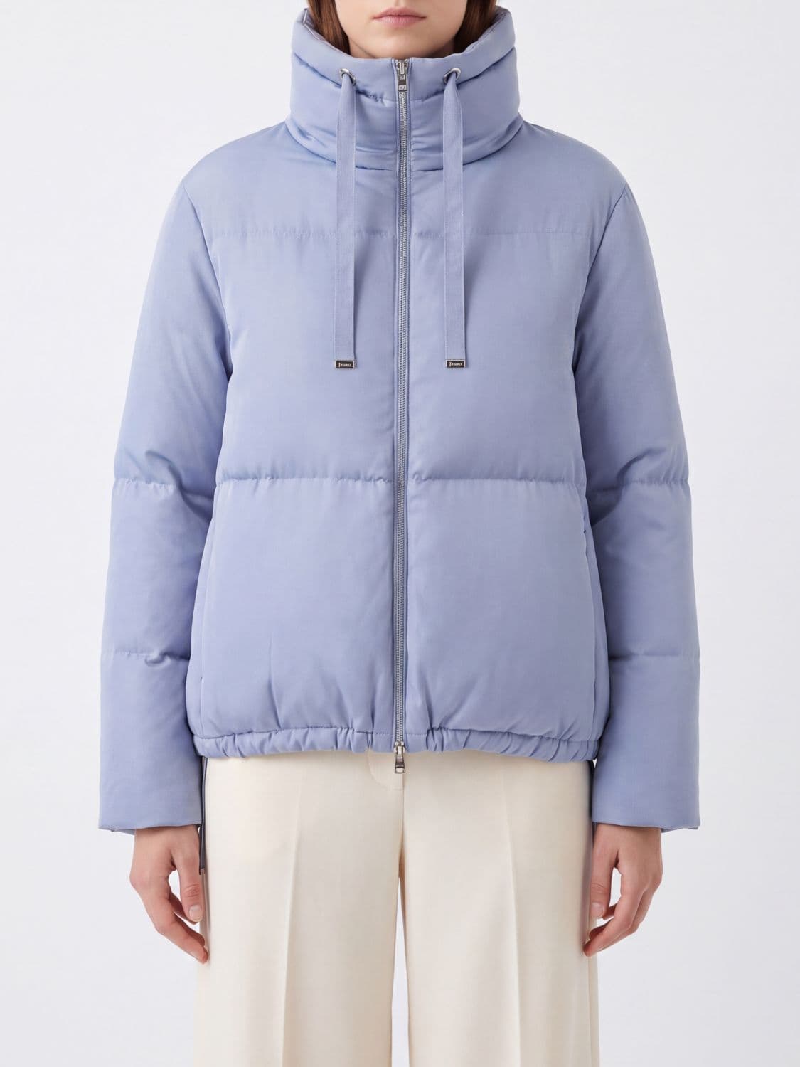 Herno Short Water-Repellent Nylon Down Jacket with Funnel Neck and Hem Drawstring