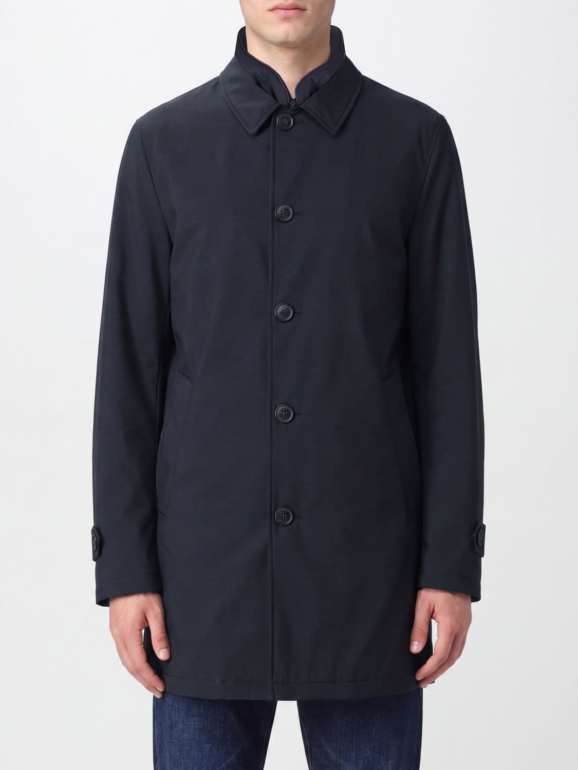 Herno Slim Fit Water-Repellent Padded Technical Fabric Trench Coat