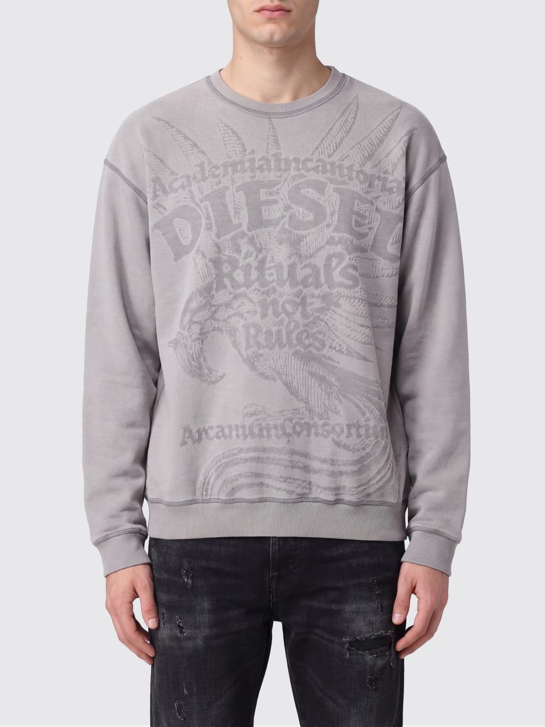 Diesel Relaxed Fit Graphic Print Crewneck Jumper in Cotton Blend