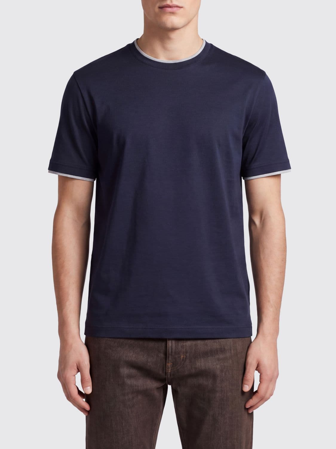 Eleventy Cotton Crew-Neck T-Shirt with Contrast Trims