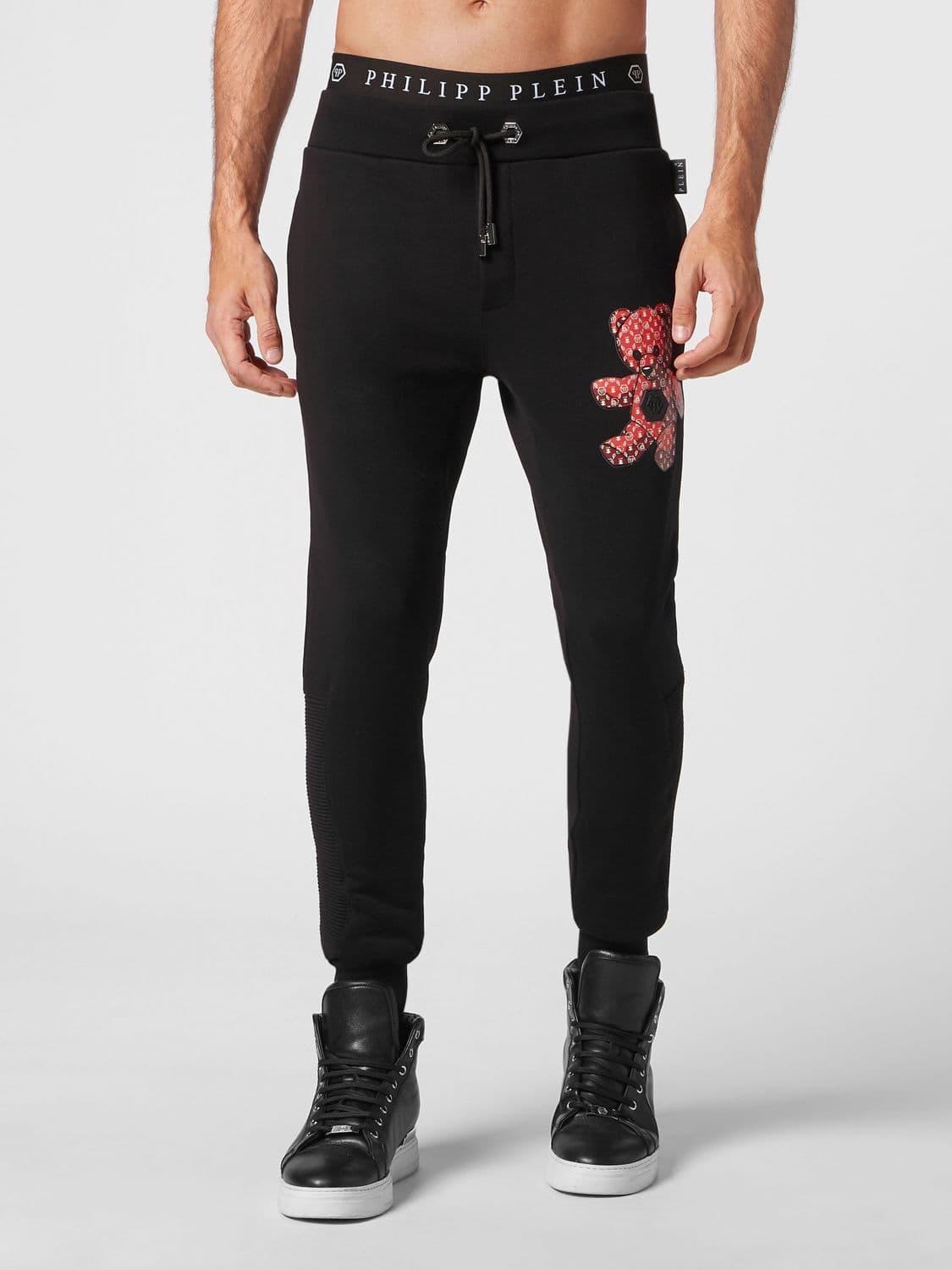 Philipp Plein Teddy Bear Print Jersey Jogging Trousers with Logo Waistband