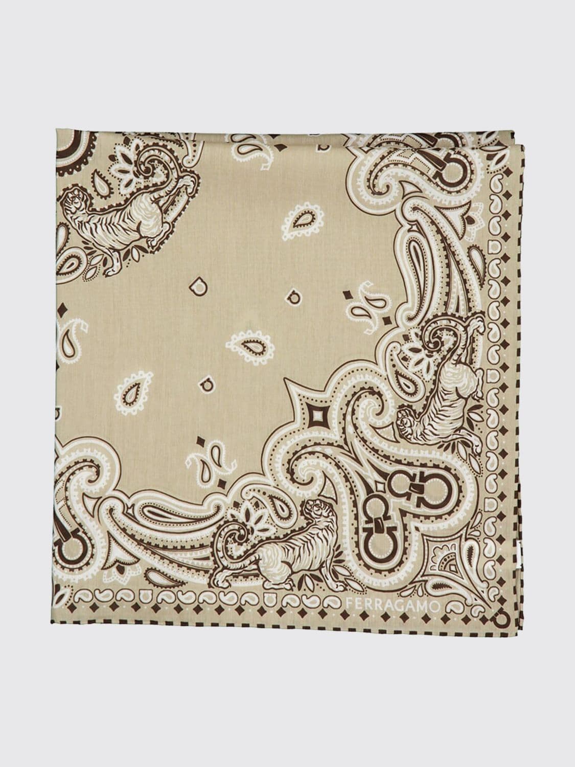 Ferragamo Arabesque Square Foulard in Cotton and Silk with Bandana Print