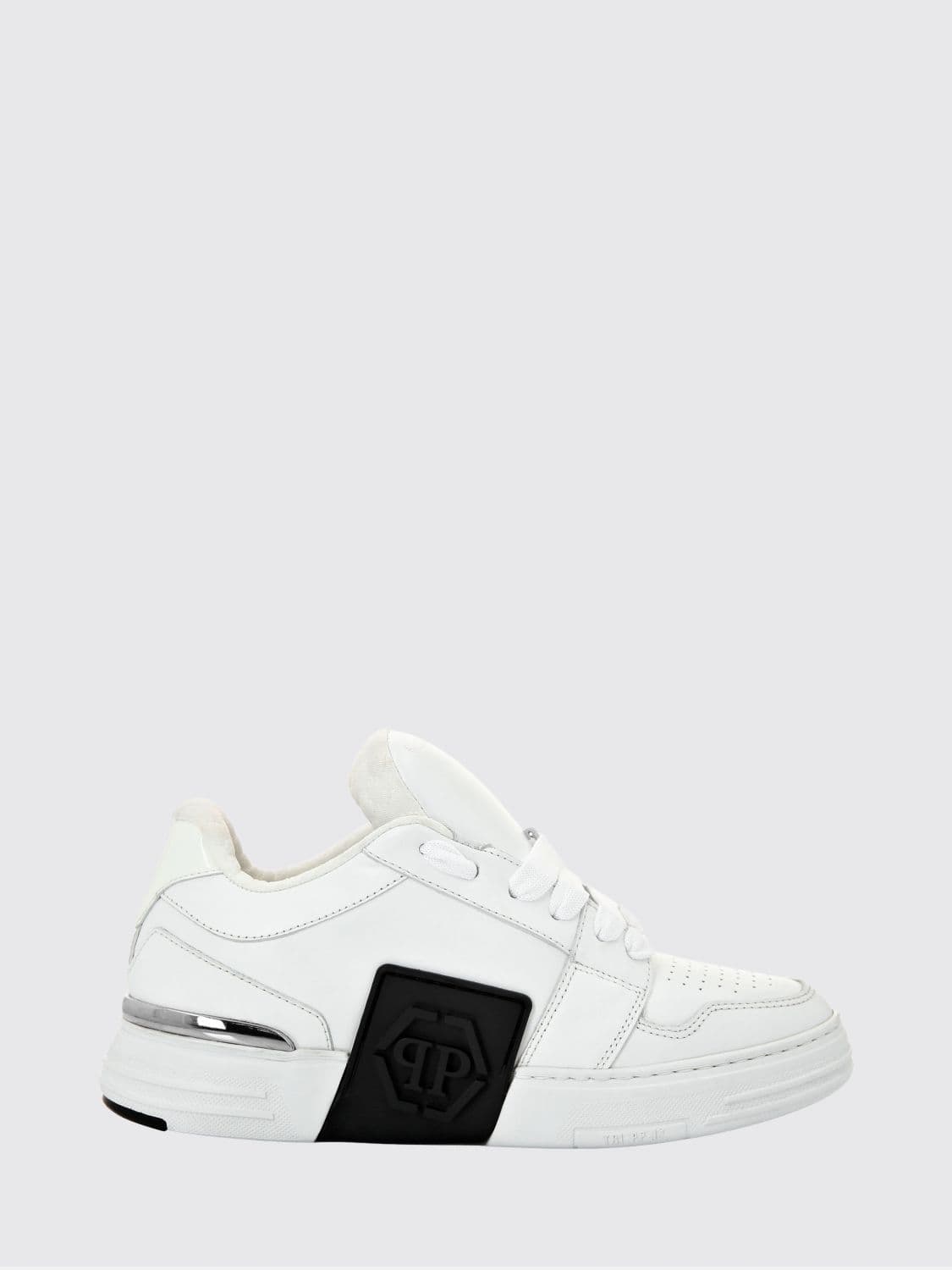 Philipp Plein Super Street Leather Sneakers with Rubber Hexagon Logo