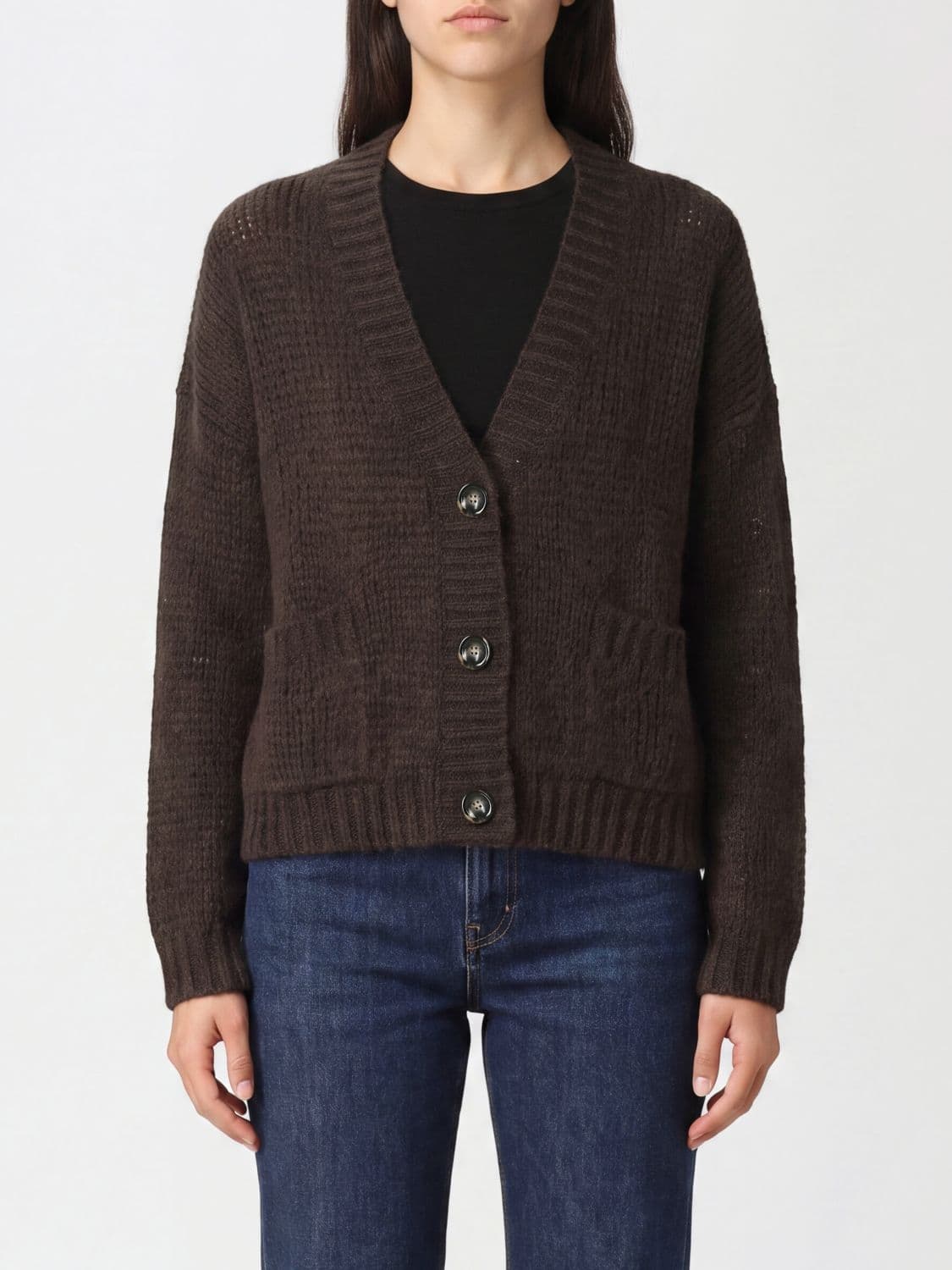 Roberto Collina V-Neck Virgin Wool Cardigan with Dropped Shoulders