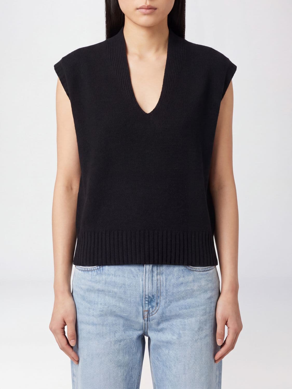 Roberto Collina V-Neck Wool Knitted Gilet with Ribbed Trims