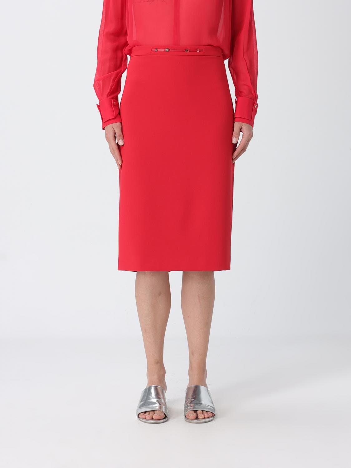 Elisabetta Franchi High-Waisted Crêpe Midi Pencil Skirt with Slit