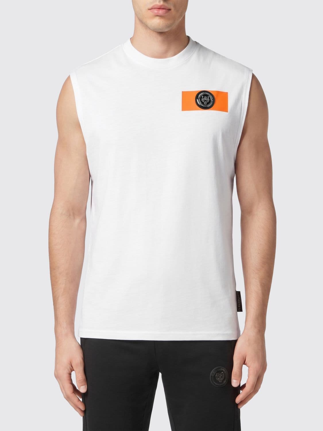Plein Sport Slim Fit Cotton Tank Top with Hexagon Logo on the Chest