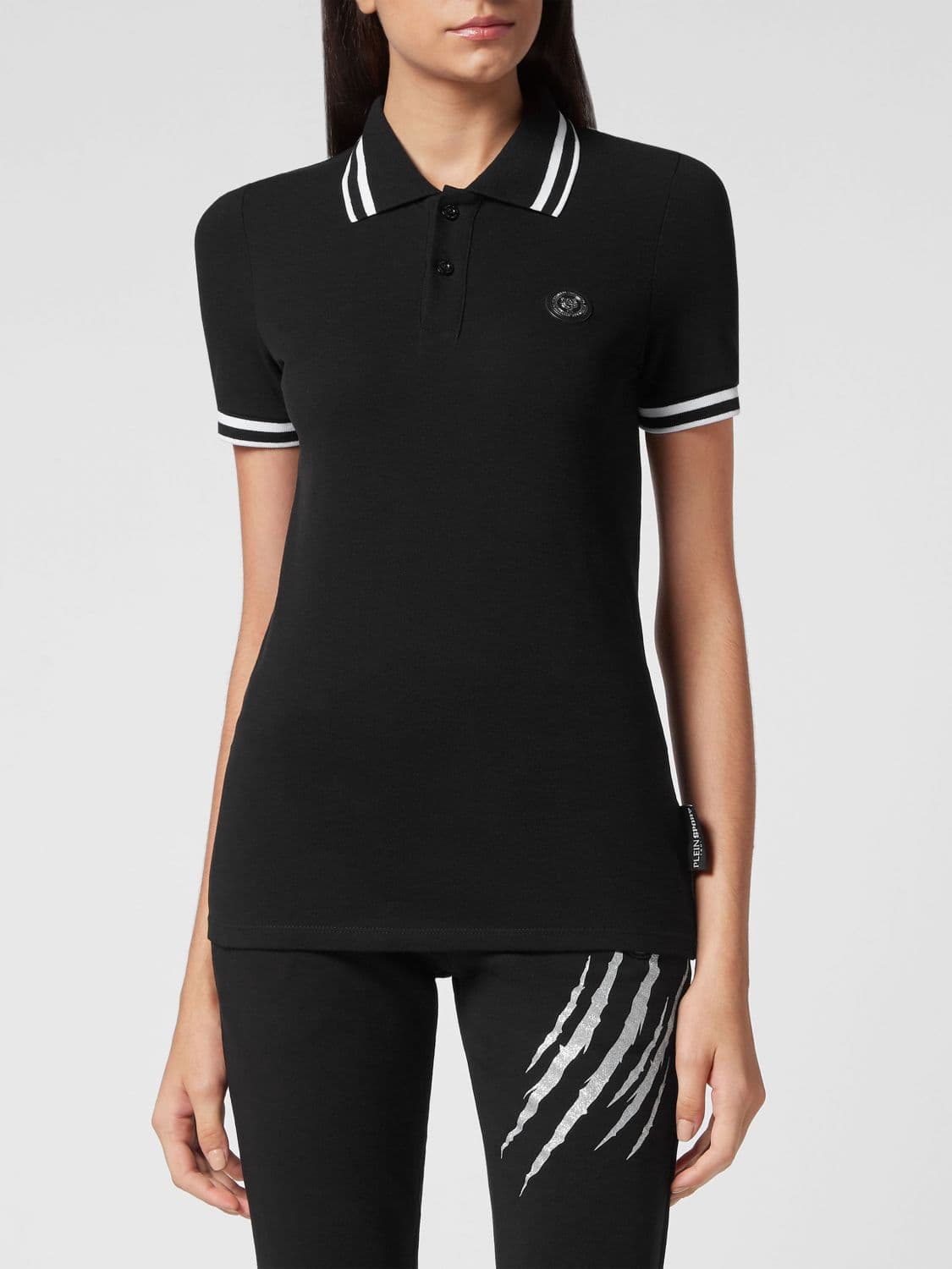 Plein Sport Cotton Polo with Back Glitter Logo Print