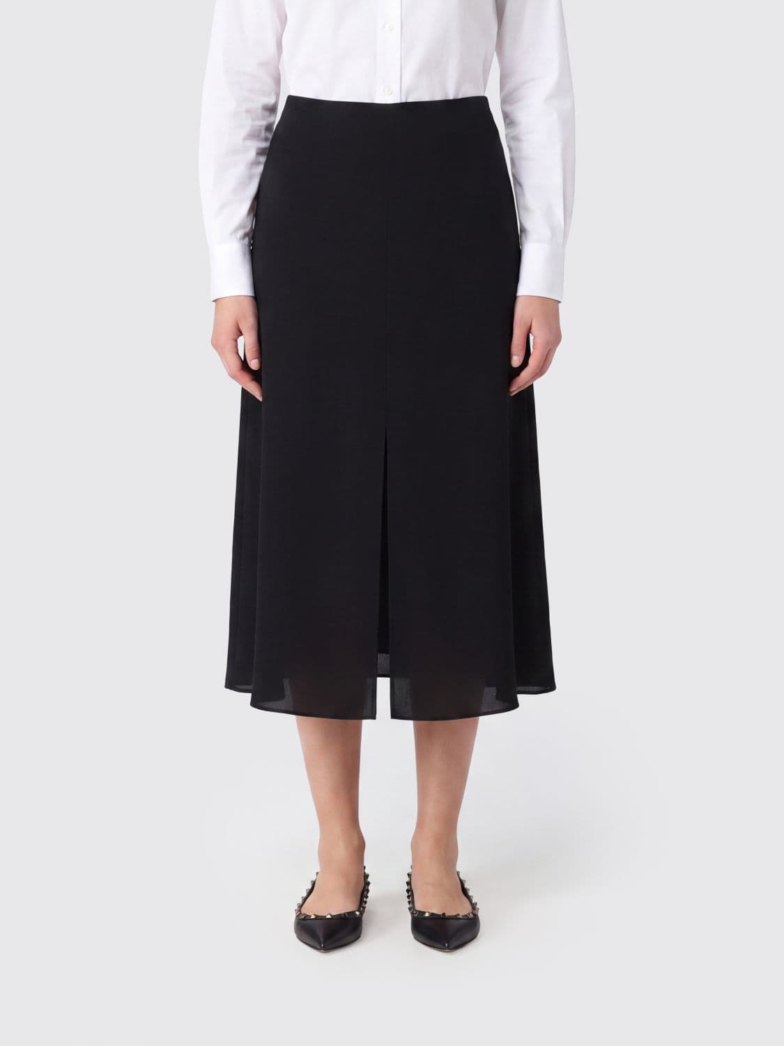 Valentino Garavani High-Waisted A-Line Midi Skirt in Pure Red Silk