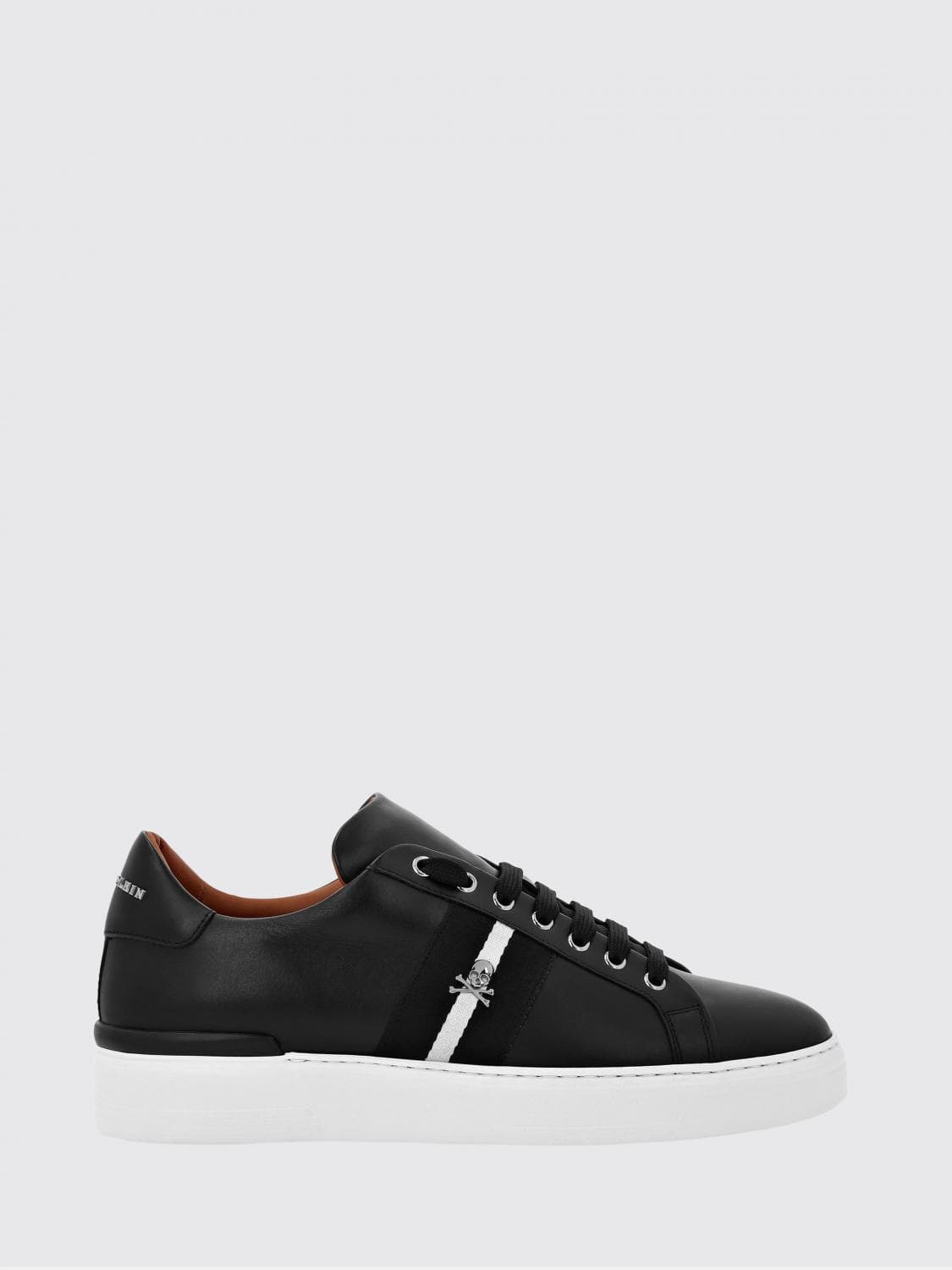 Philipp Plein Skull Low-Top Leather Sneakers with Stripe Print