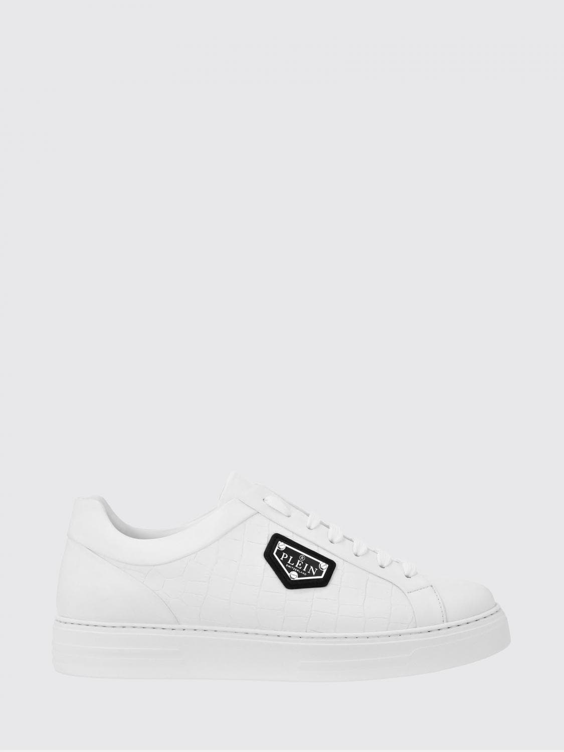 Philipp Plein Low-Top Leather Sneakers with Crocodile Print