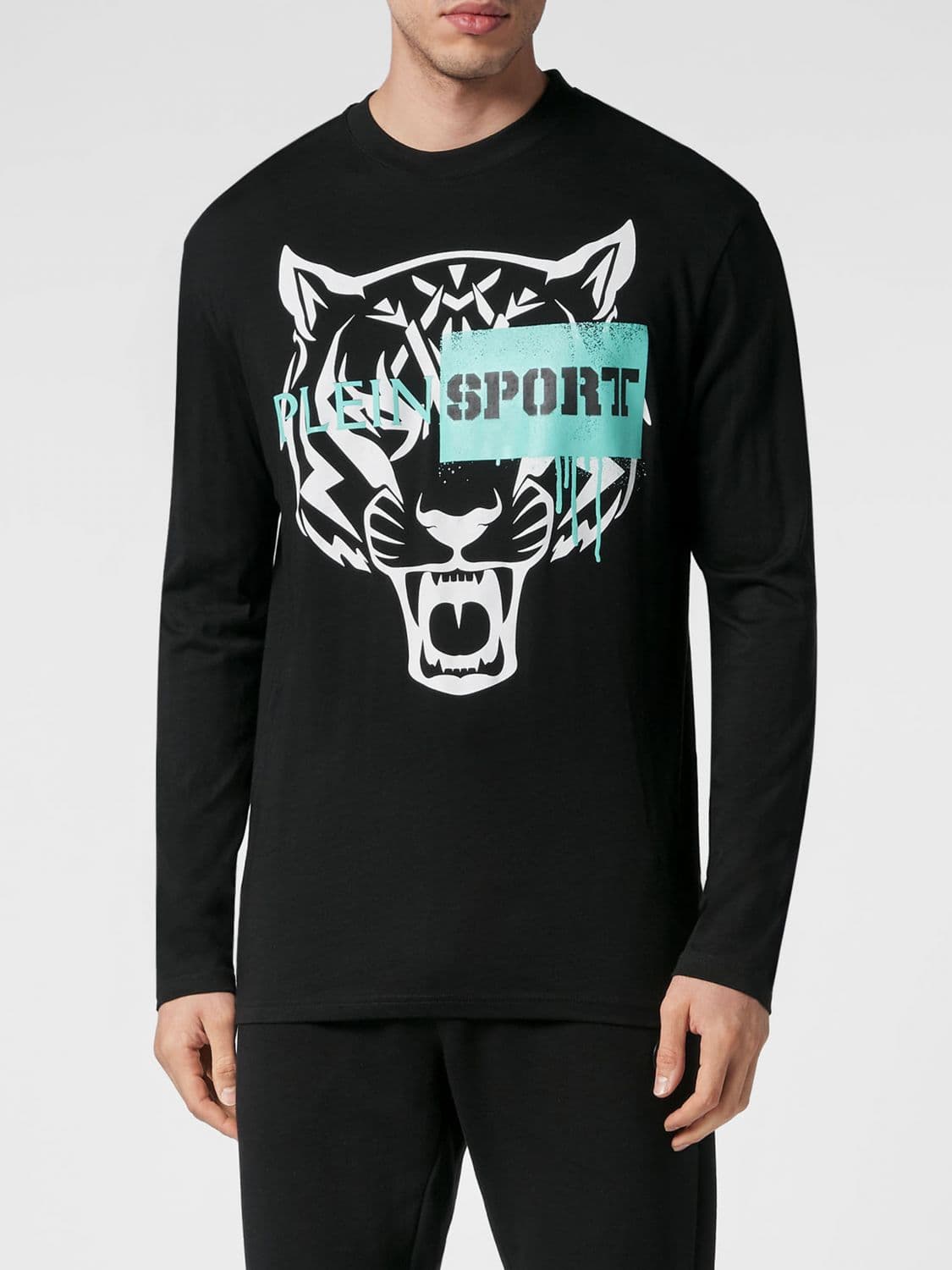 Plein Sport Slim Fit Long-Sleeved Cotton T-shirt with Graphic Print