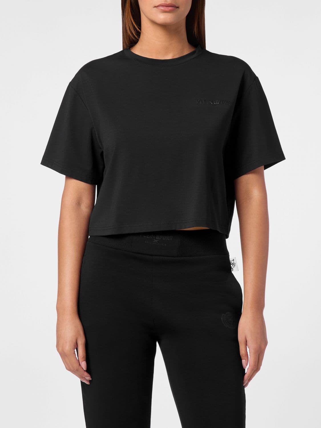 Plein Sport Crewneck Cotton Jersey T-Shirt with Dropped Shoulders