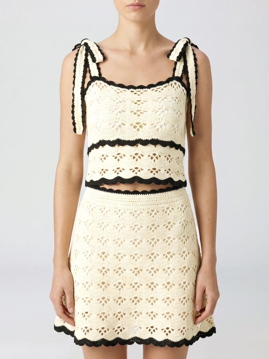 Zimmermann Slim Fit Crochet Cotton Top with Square Neckline and Tie Straps