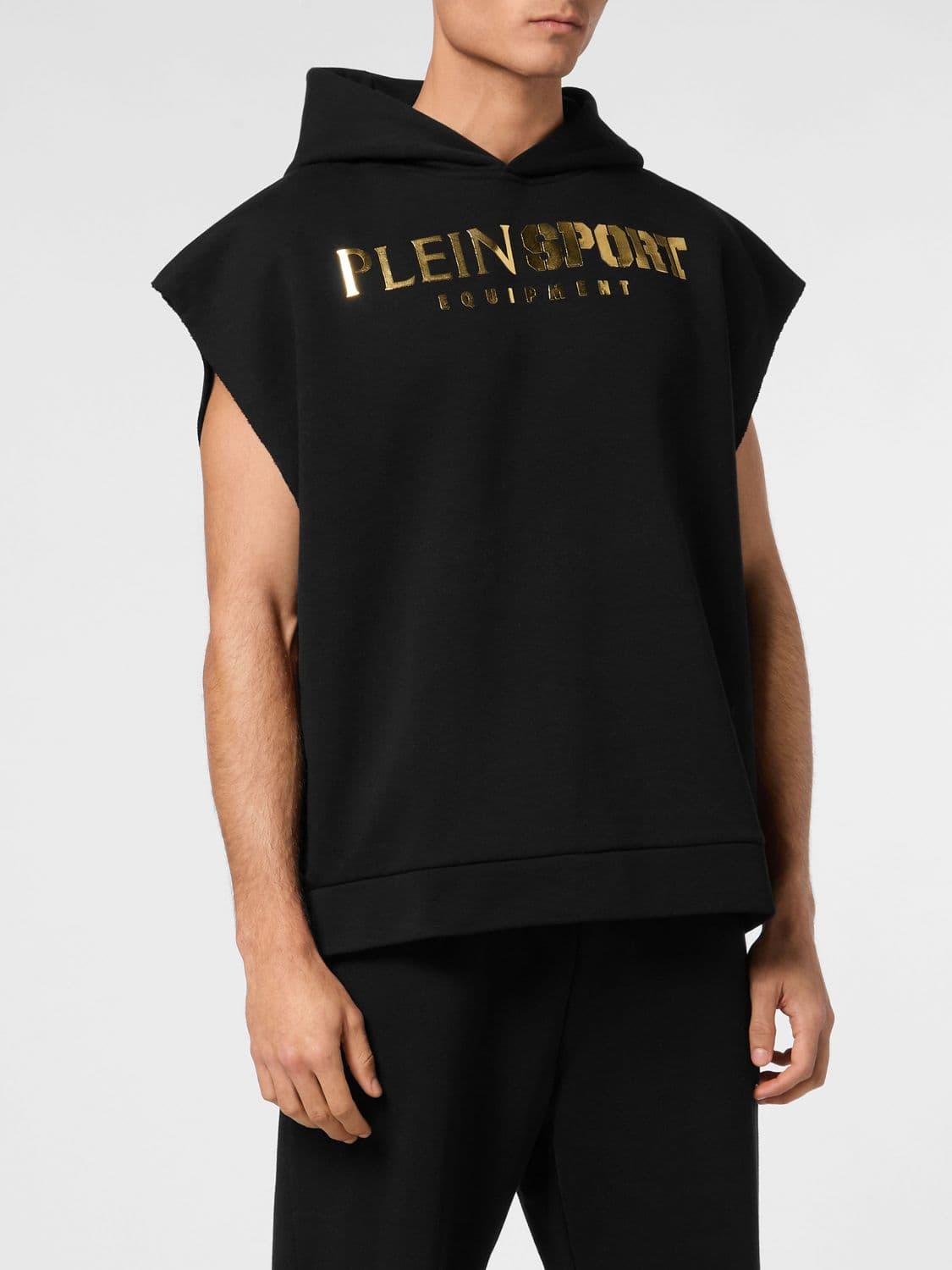 Plein Sport Sleeveless Jersey Hoodie with Contrast Logo