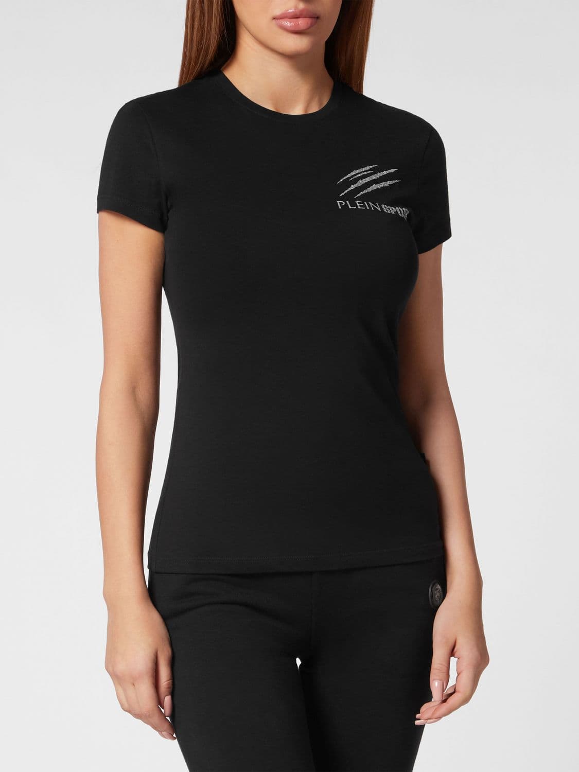 Plein Sport Slim Fit Cotton T-shirt with Contrast Glitter Logo