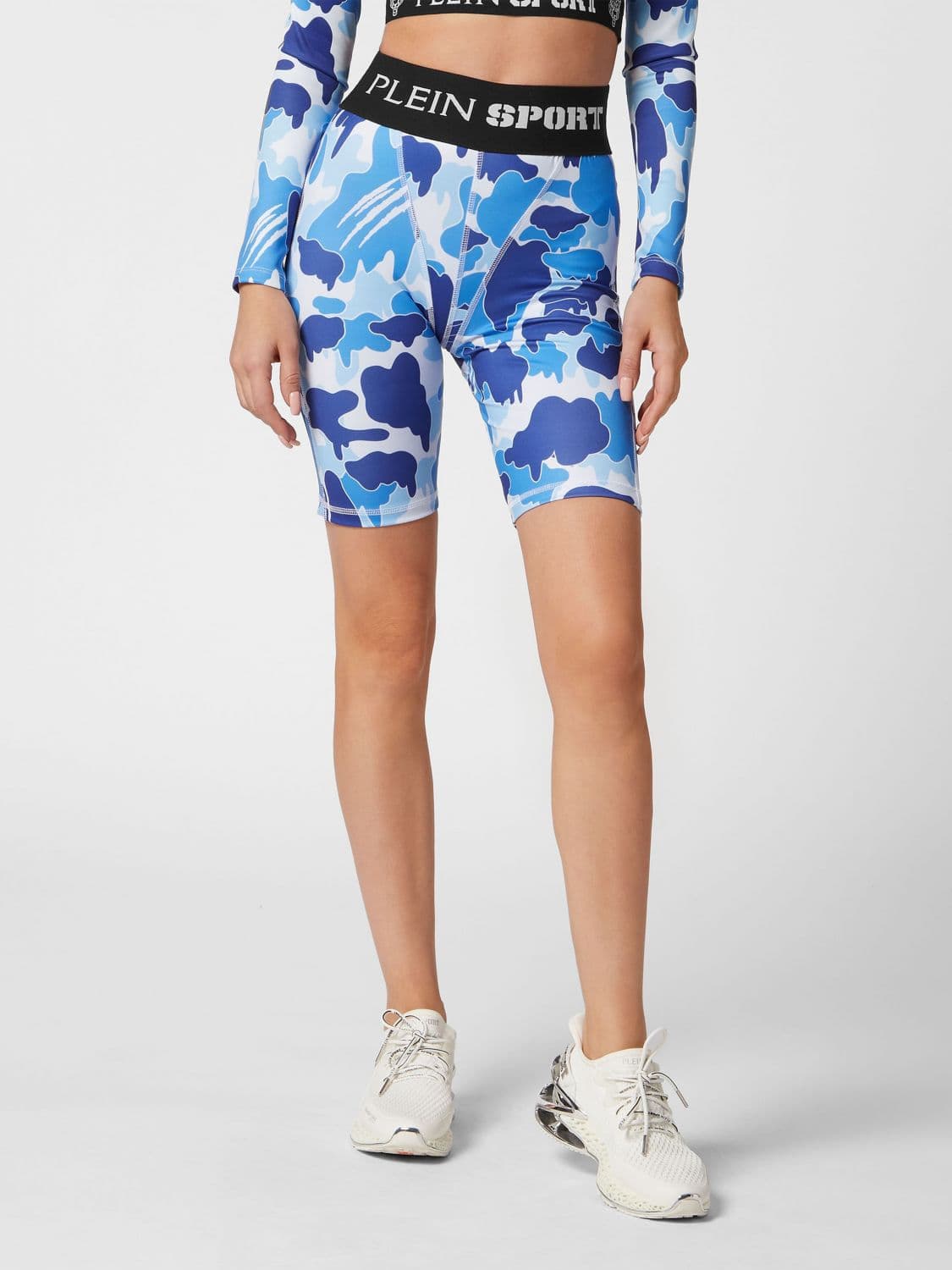 Plein Sport High-Waisted Camouflage Print Cycling Shorts