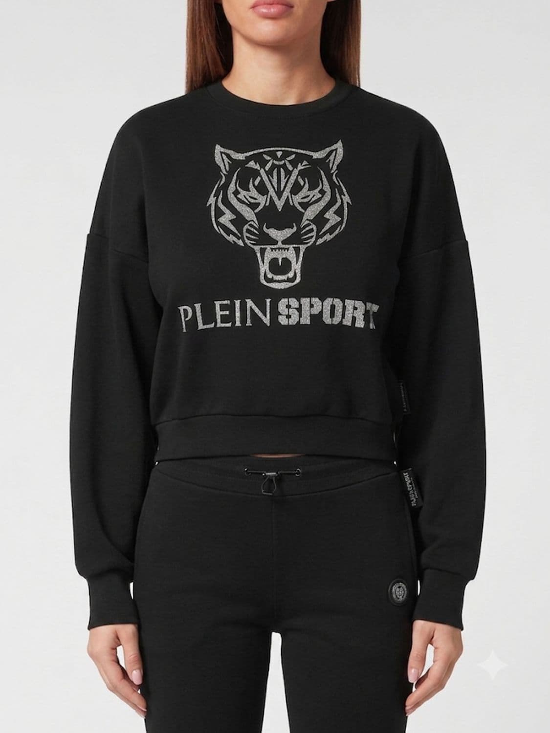 Plein Sport Crewneck Jumper in Jersey with Dropped Shoulders and Glitter Logo