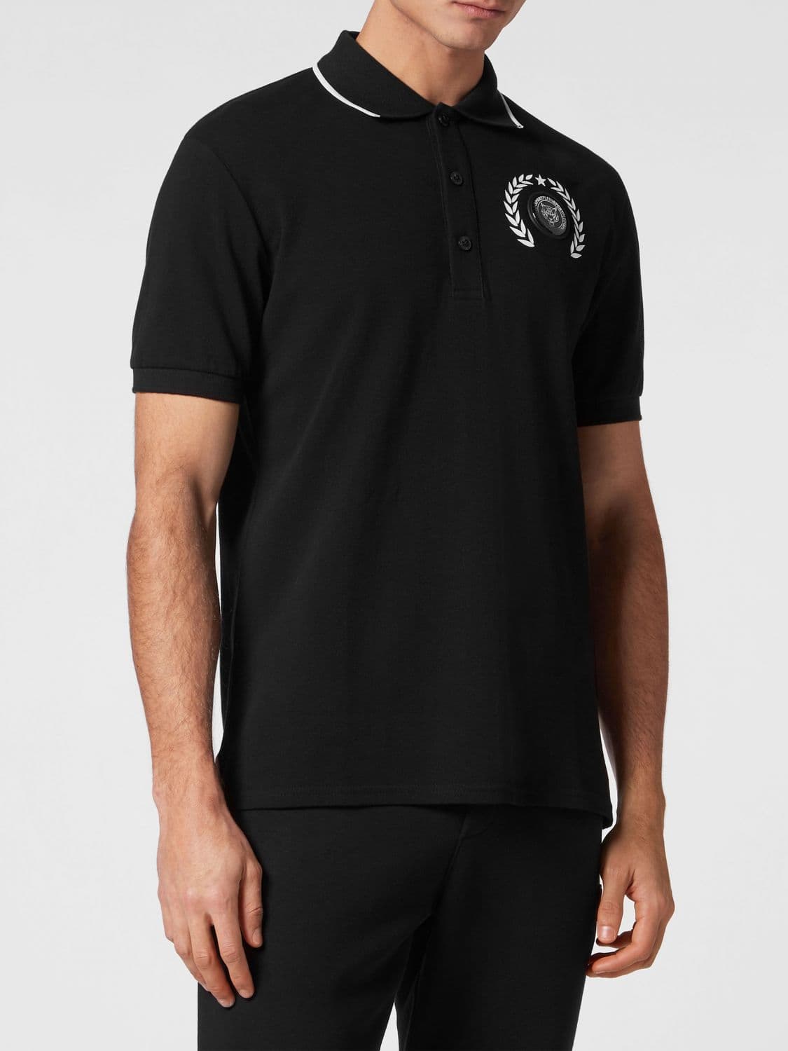 Plein Sport Short-Sleeve Jersey Polo Shirt with Classic Collar and Logo
