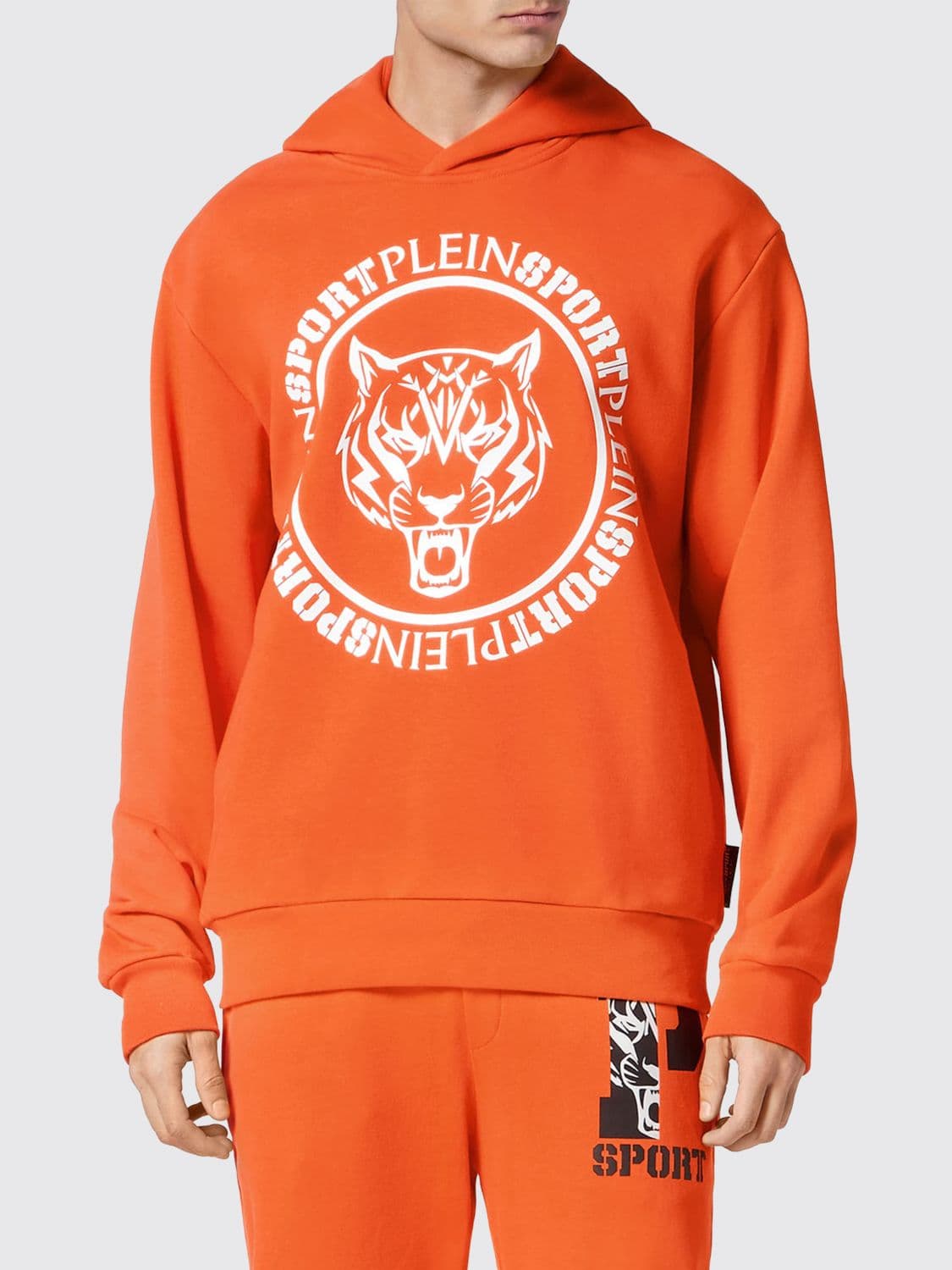 Plein Sport Graphic Print Cotton Hoodie with Dropped Shoulders