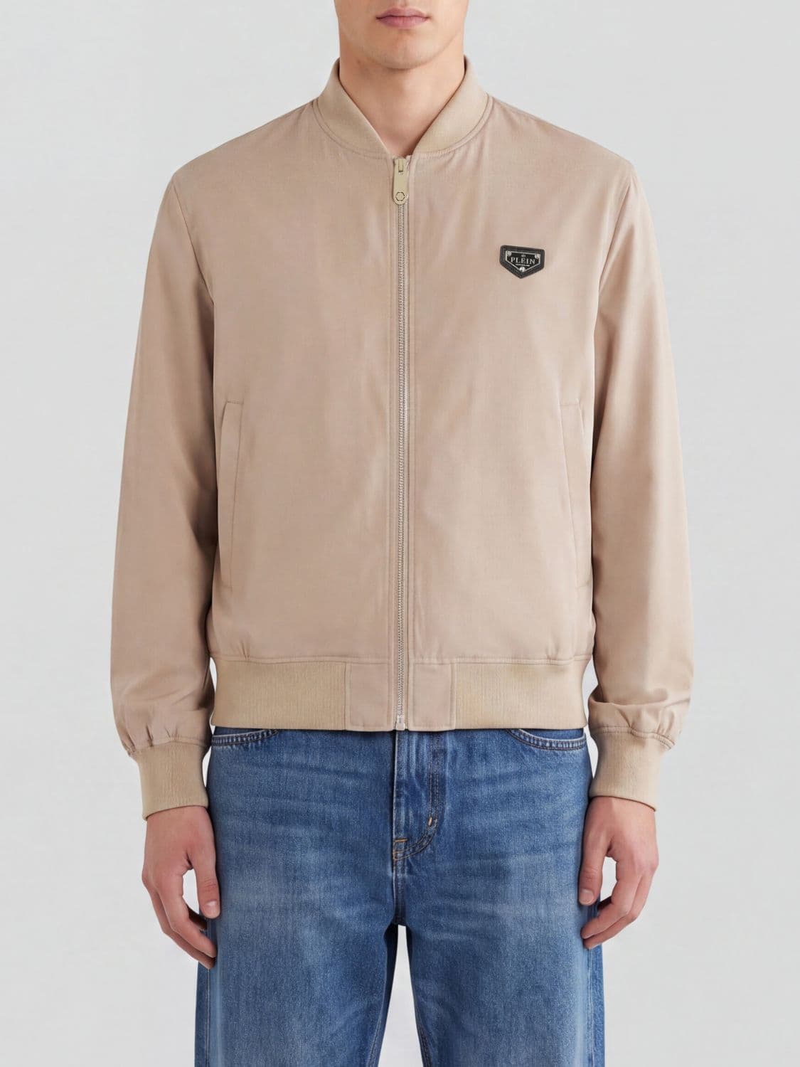 Philipp Plein Lightweight Nylon Bomber Jacket with Iconic Collar and Logo