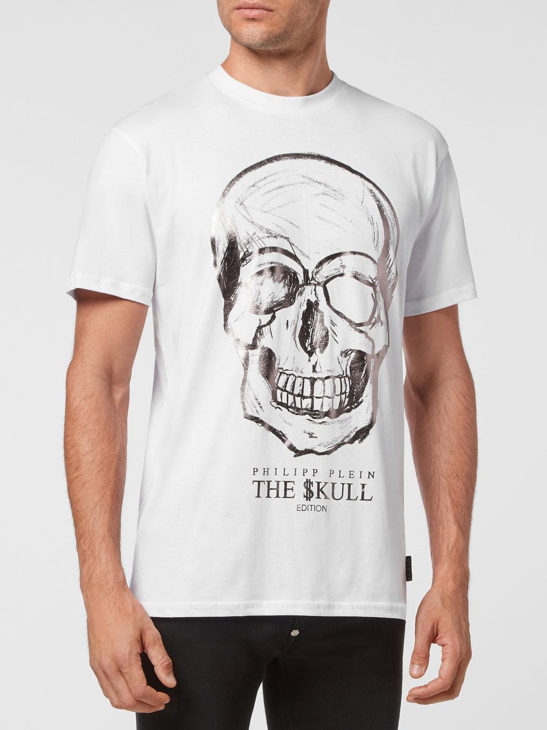 Philipp Plein Cotton T-Shirt with Contrasting Skull and Logo Print