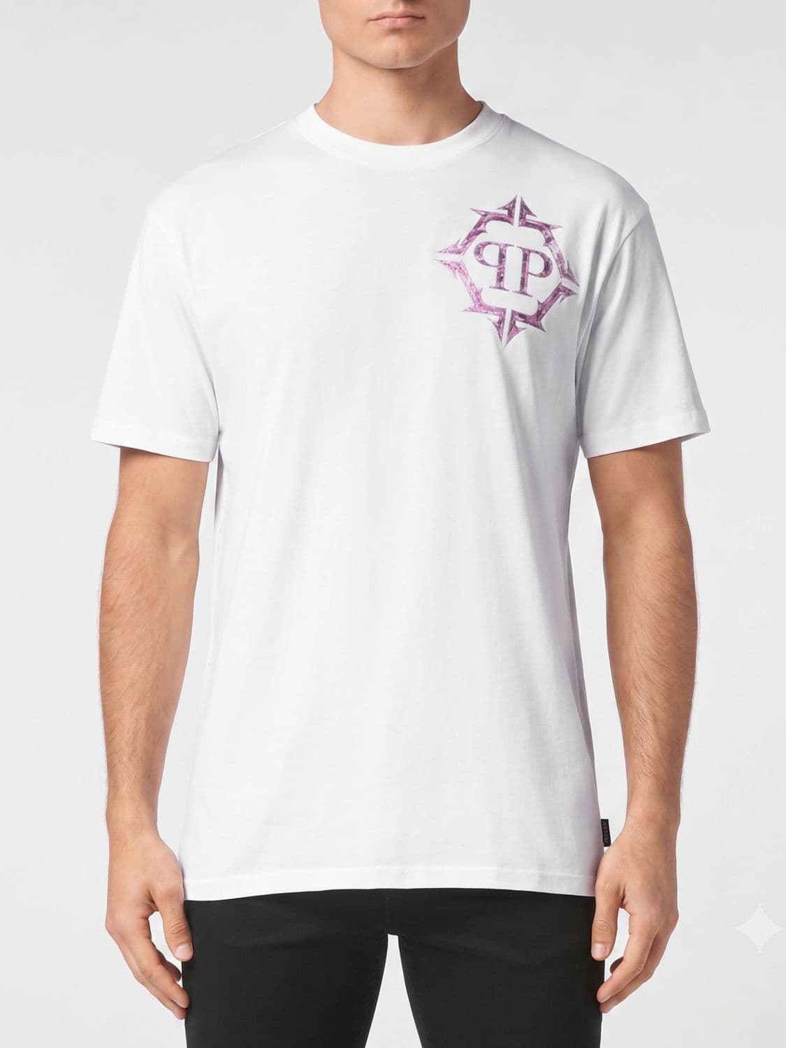 Philipp Plein Cotton T-Shirt with Monogram Print and Hexagon Logo