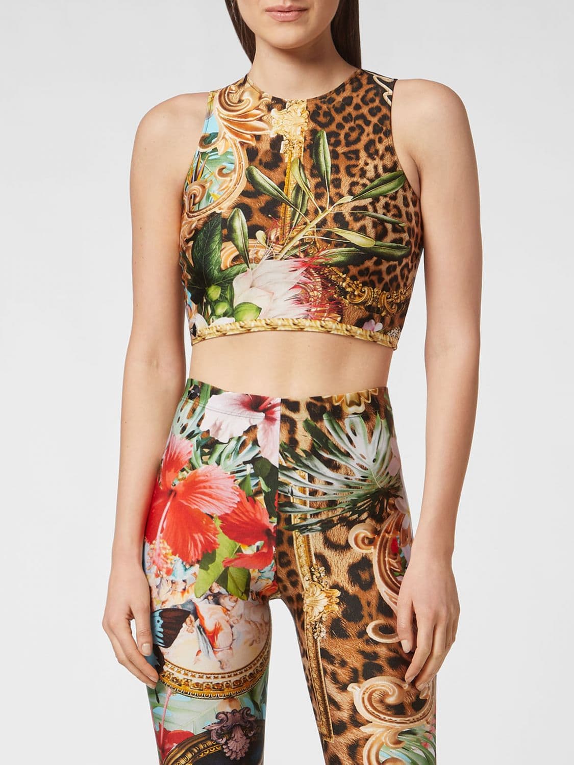 Philipp Plein Cropped Graphic Print Halter Top in Jersey