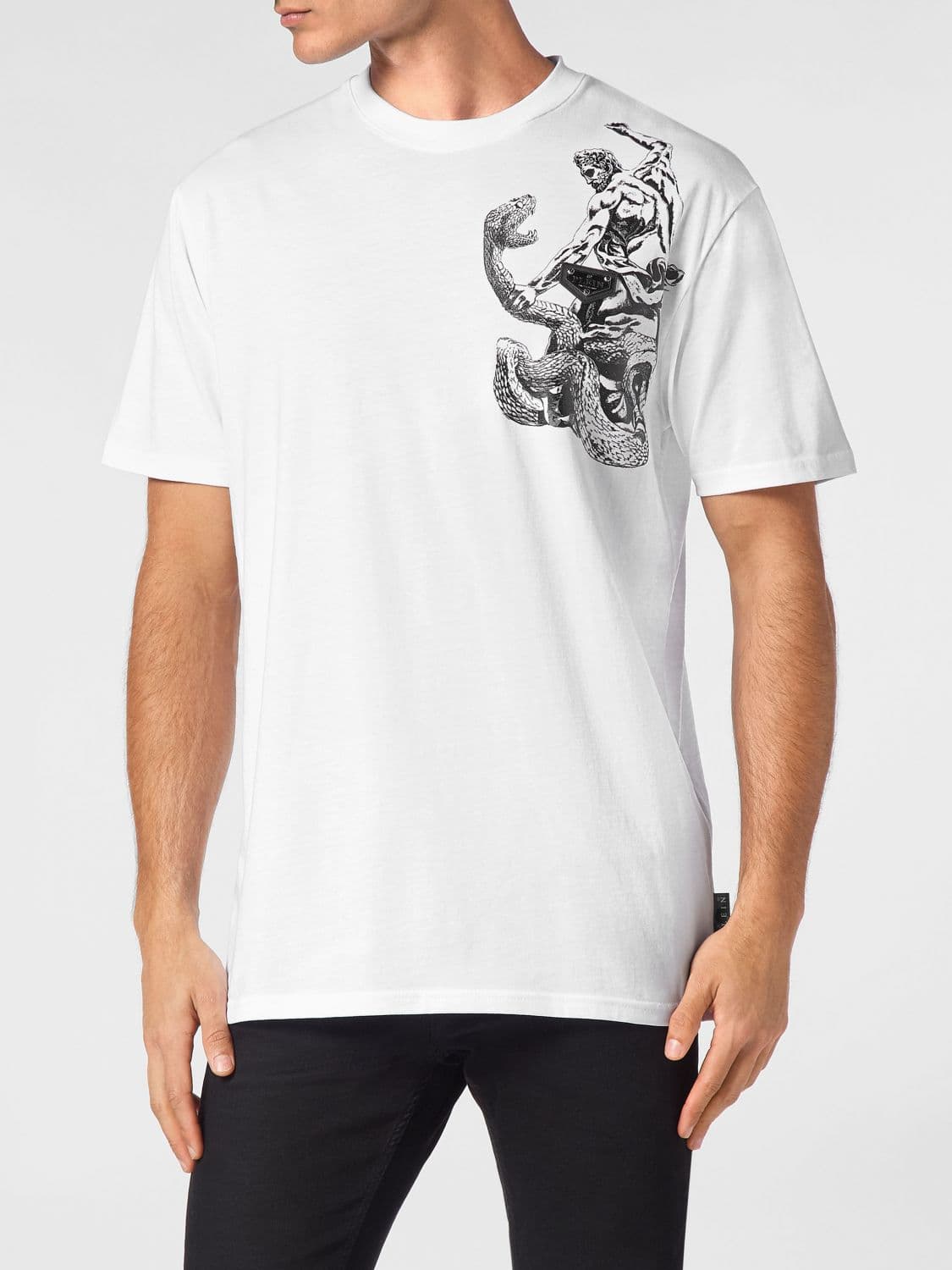 Philipp Plein Cotton T-Shirt with Snake Graphic Print and Contrast Logo