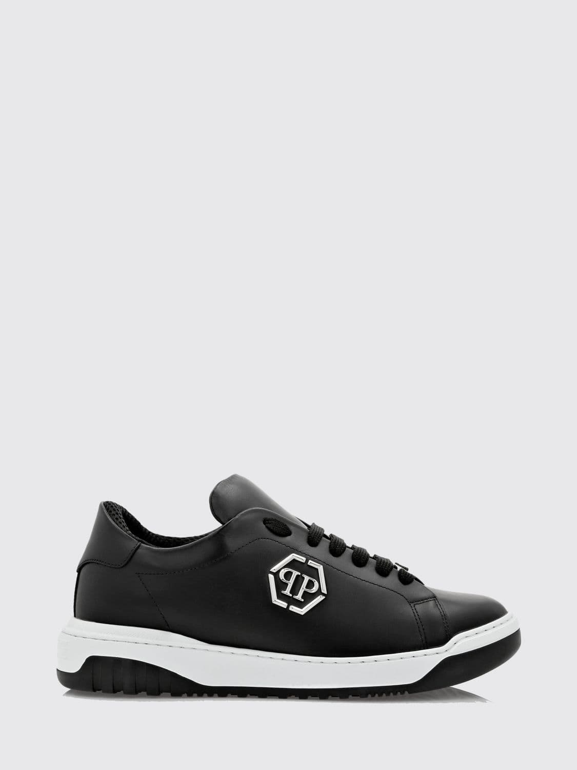 Philipp Plein Low-Top Smooth Leather Sneakers with Hexagon Logo and Monogram