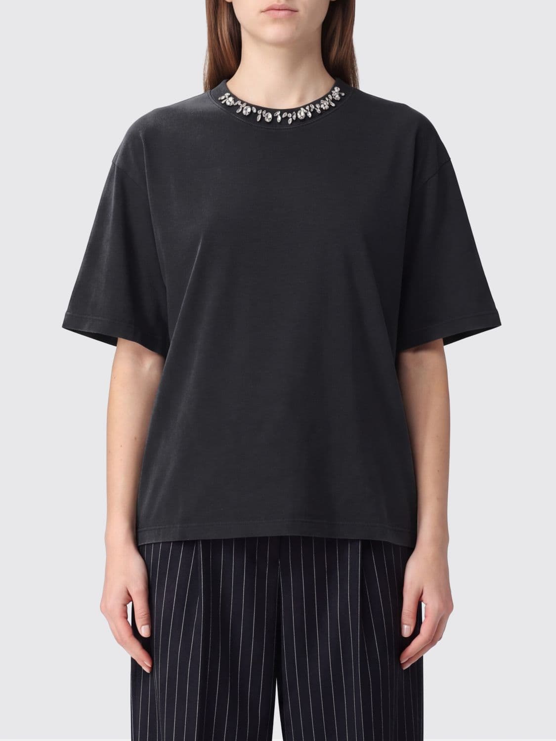 Golden Goose Cotton T-Shirt with Crystal Embroidery