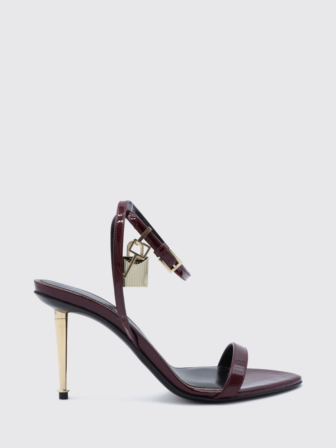 Tom Ford Padlock Patent Leather High-Heel Sandals with Ankle Strap