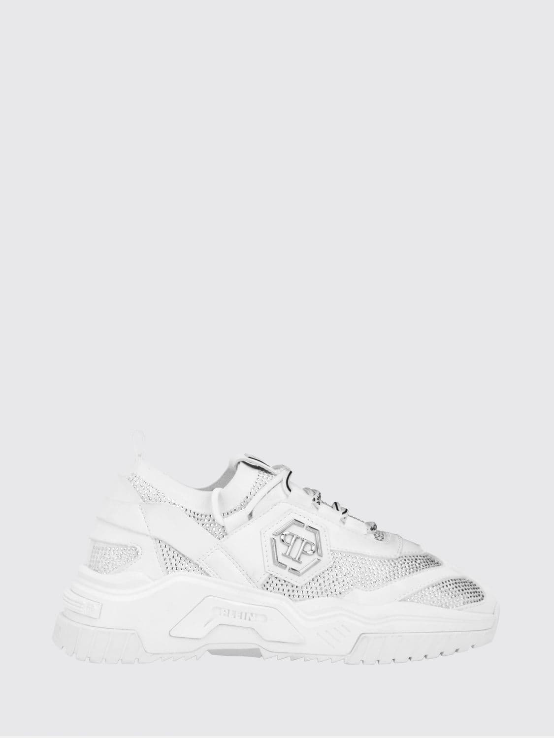 Philipp Plein Low-Top Leather and Stretch Viscose Sneakers with Monogram and Rhinestones