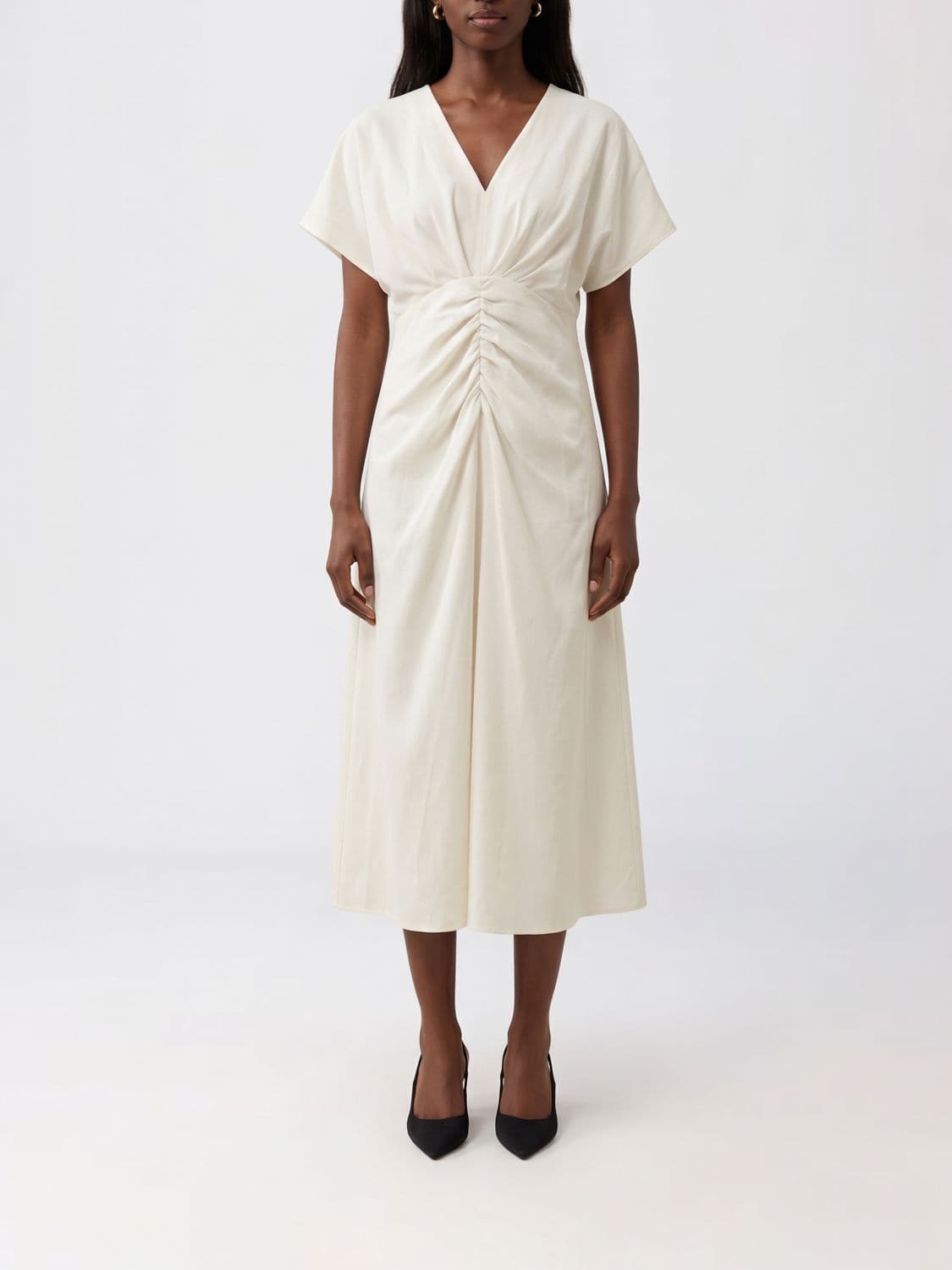 Alberta Ferretti A-Line V-Neck Midi Ceremony Dress with Side Slit