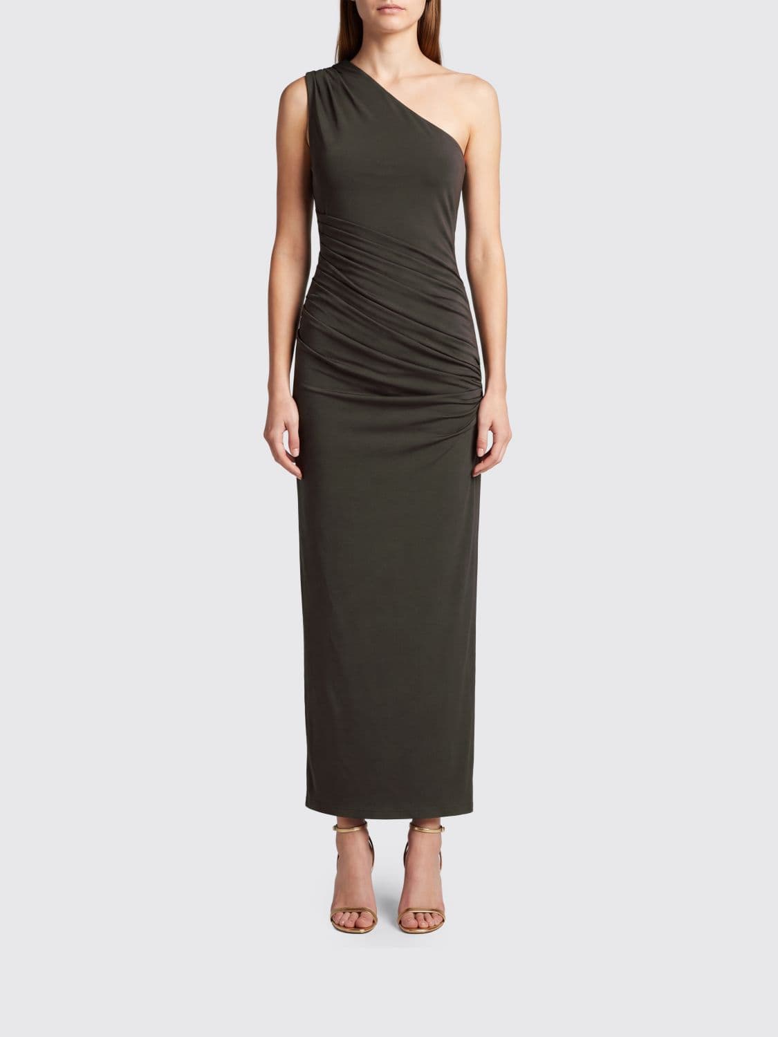 Rotate One-Shoulder Midi Dress in Jersey with Asymmetrical Neckline and Slit