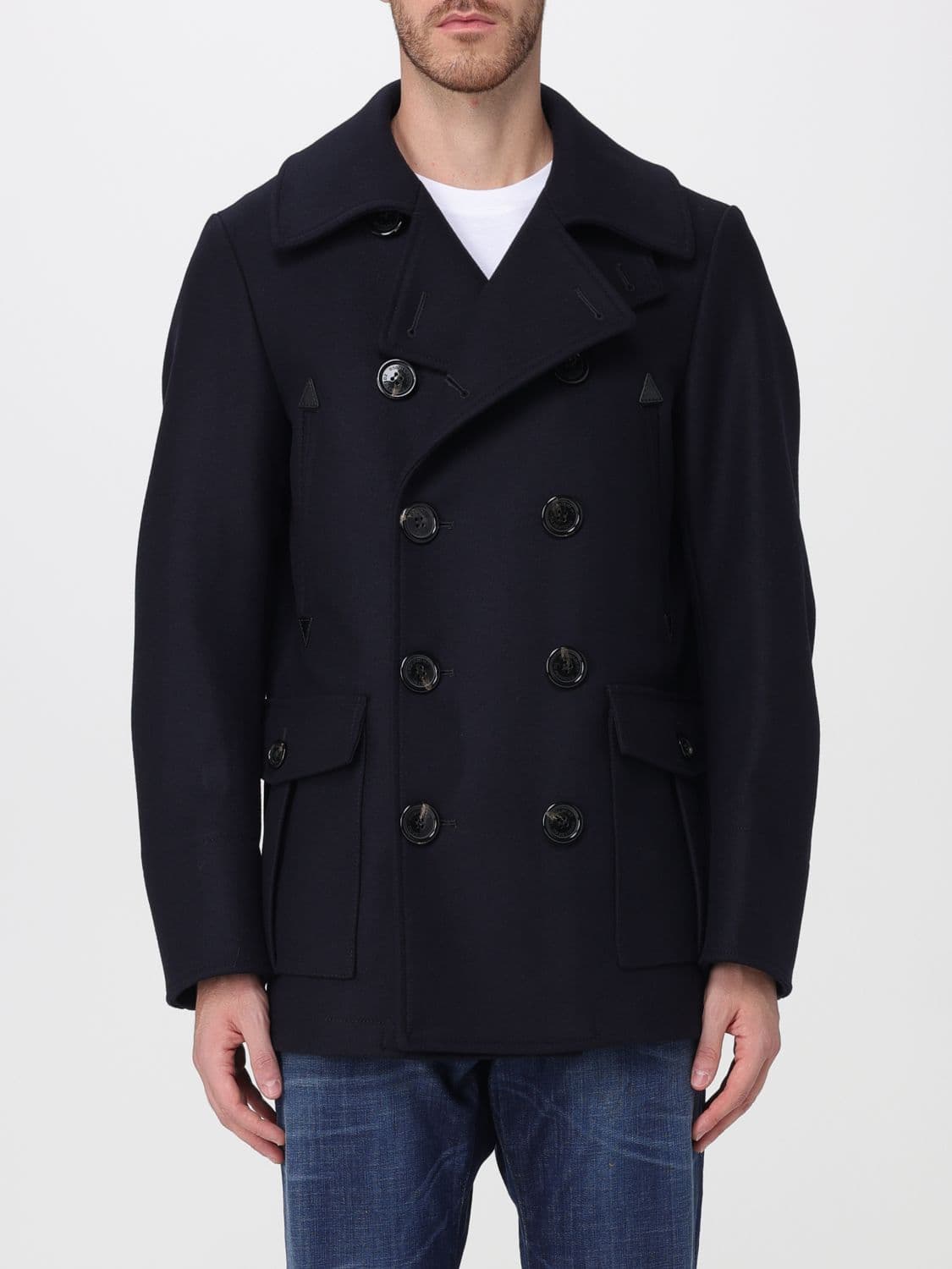 Dsquared2 Double-Breasted Short Coat in Wool Blend with Lapels