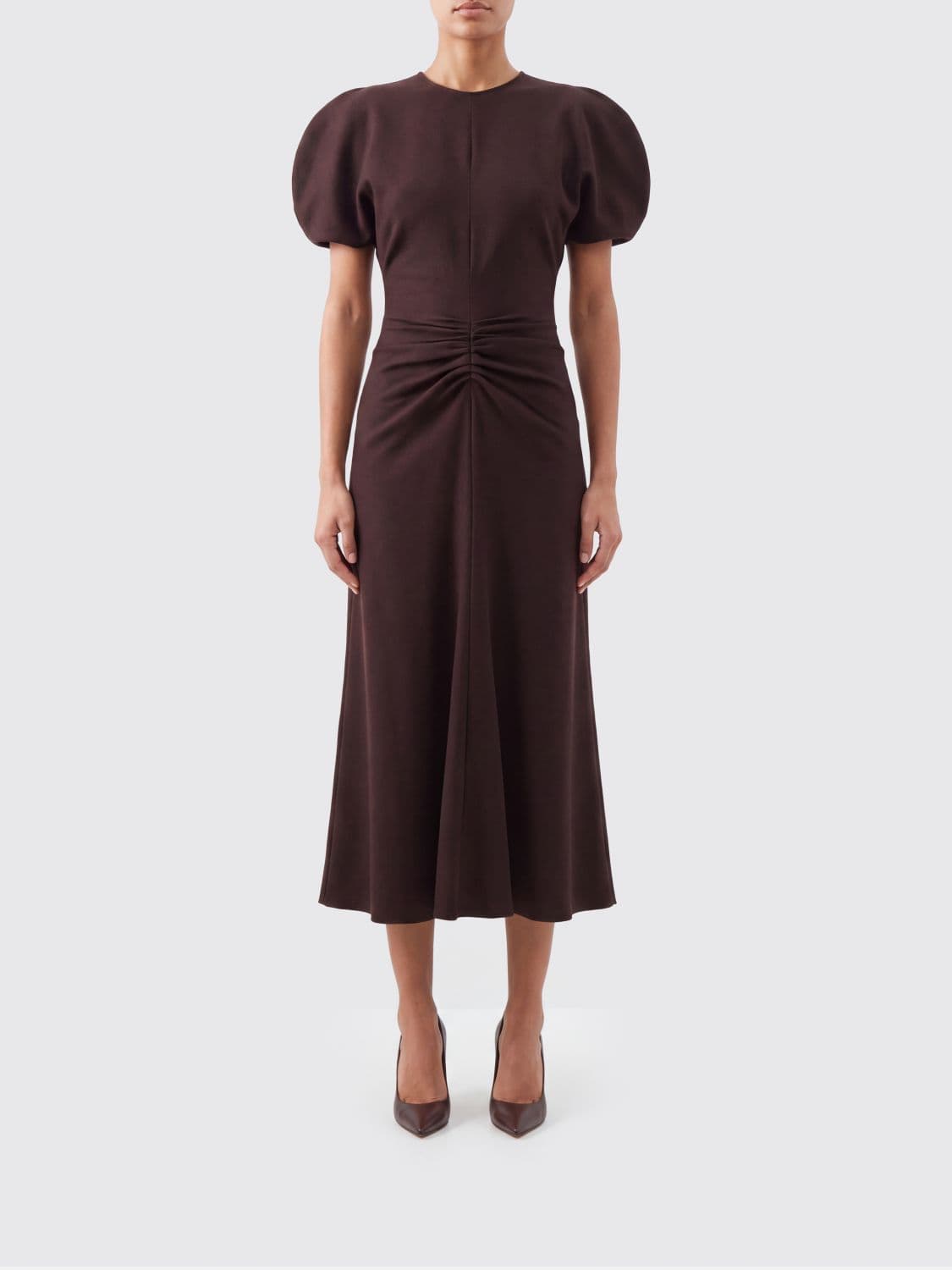 Victoria Victoria Beckham Bela Midi Dress in Wool with Puff Sleeves